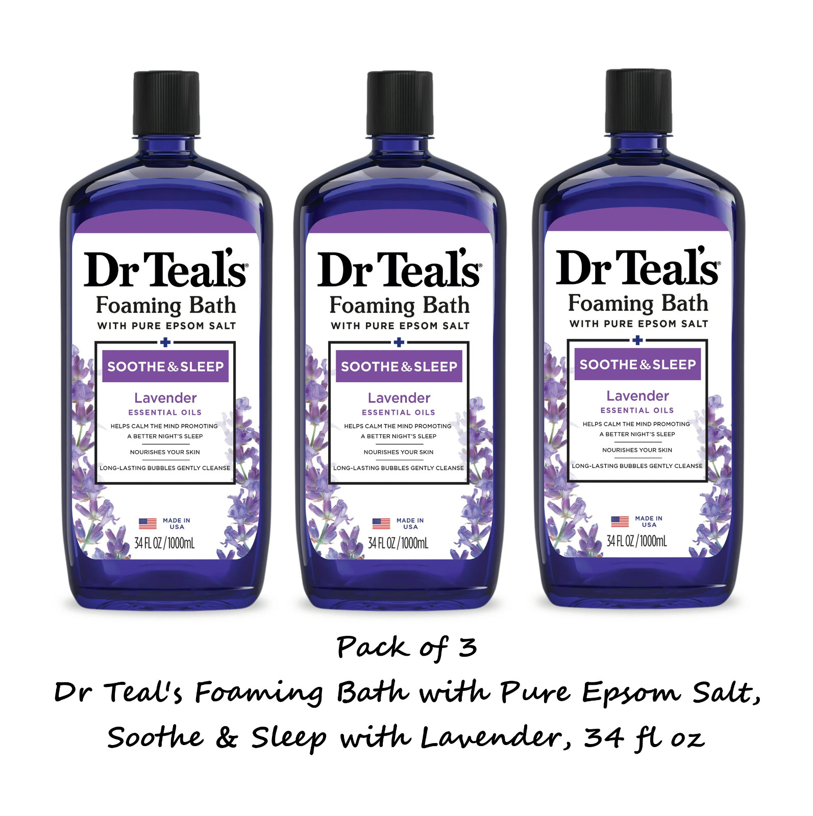 (3 pack) Dr Teal’s Foaming Bath with Pure Epsom Salt, with Lavender, 34 fl oz