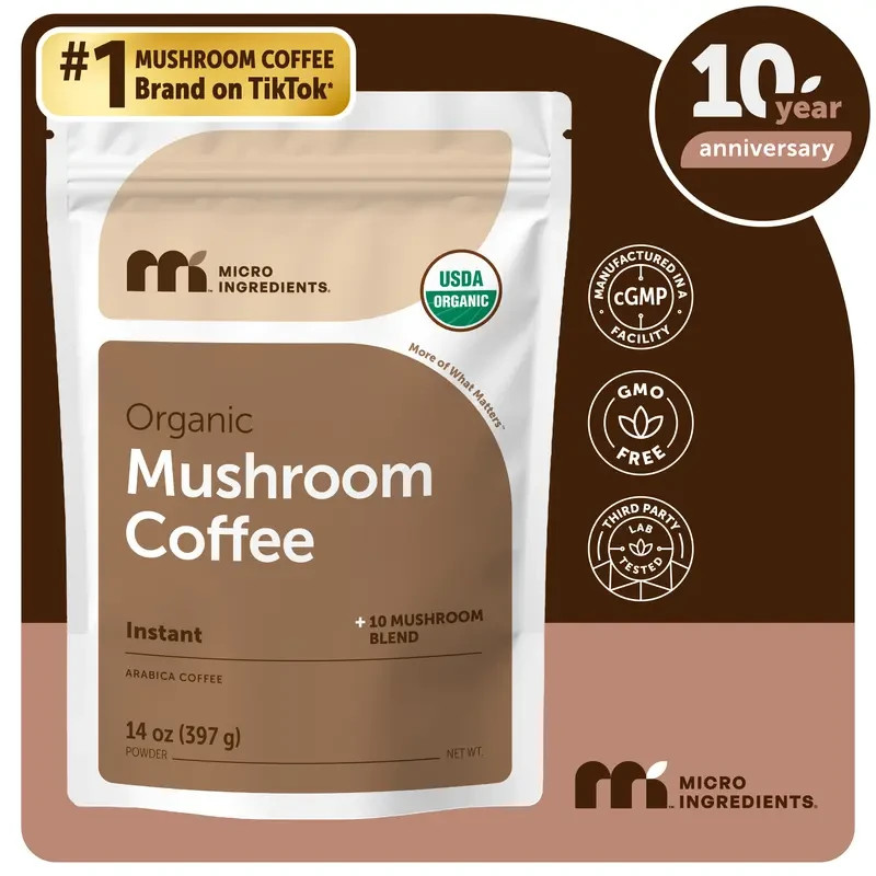 Organic 10-in-1 Mushroom Coffee Instant Powder, Brain Focus & Energy Support
