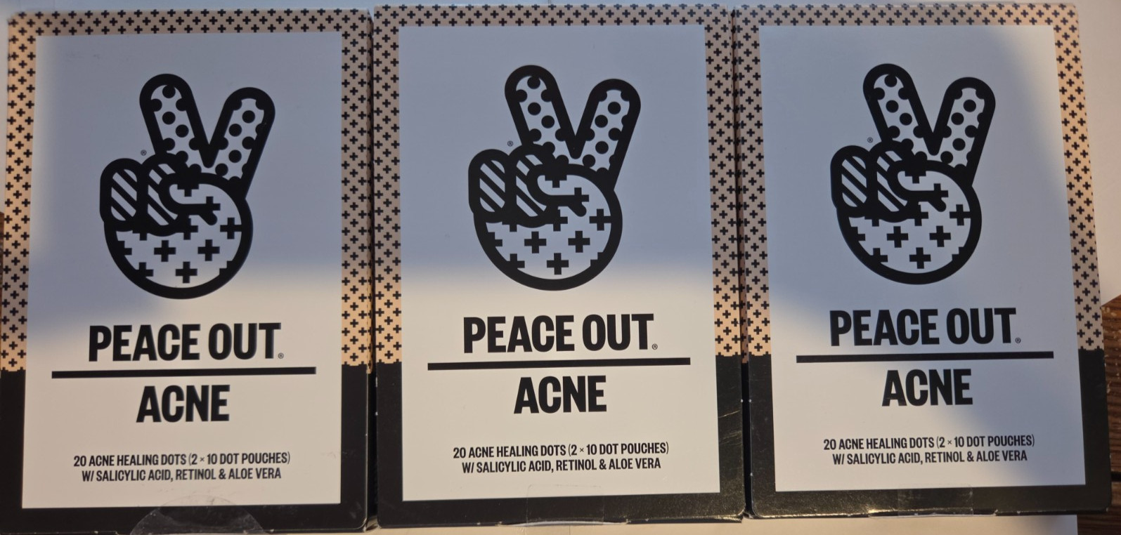 3 x Peace Out Acne Healing Dots (2 x 10 Dot Pouches) each box W/Aloe Vera