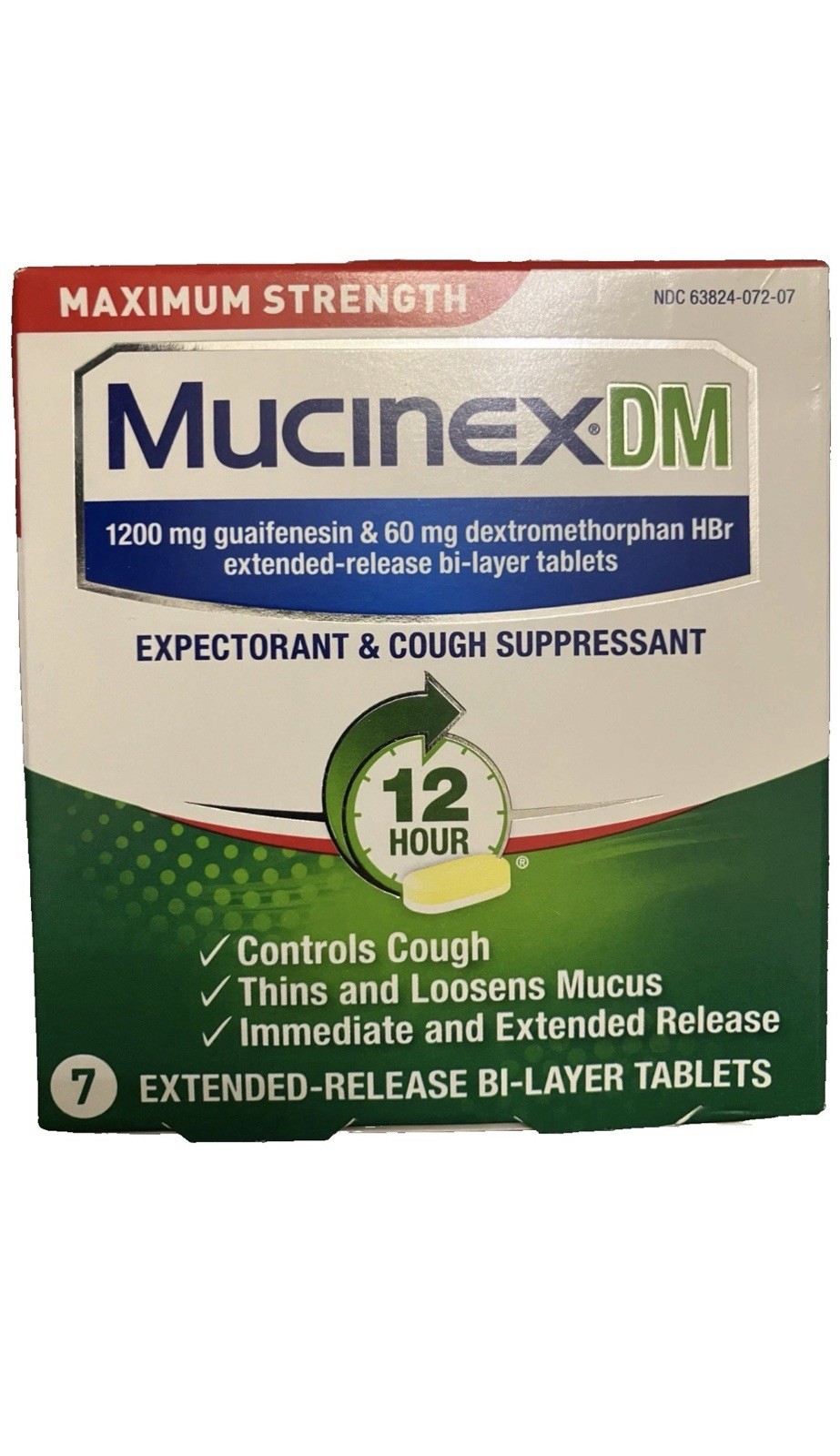 Mucinex DM Maximum Strength 12HR Expectorant and Cough Suppressant Tablets, 7 CT
