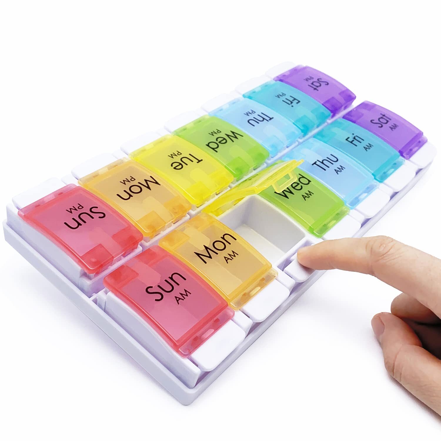 Large 7 Day Pill Organizer 2 Times a Day AM PM Pill Box Twice Daily 14 Dividers