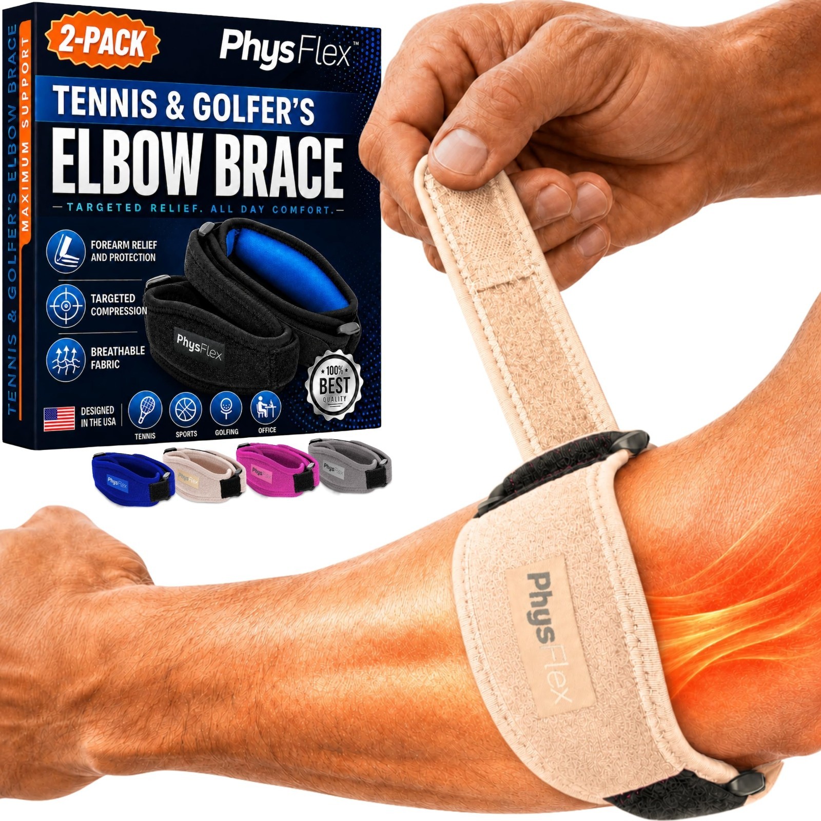 Adjustable Elbow Brace 2-Pack for Men & Women – Tennis & Golfer’s Support Strap,