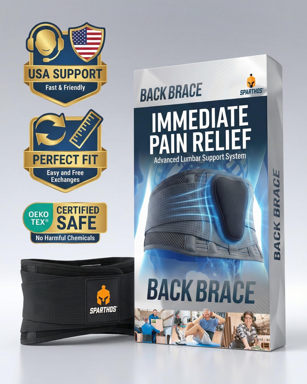 Adjustable Lumbar Support Belt for Back Pain Relief – Breathable Lower Back Brac