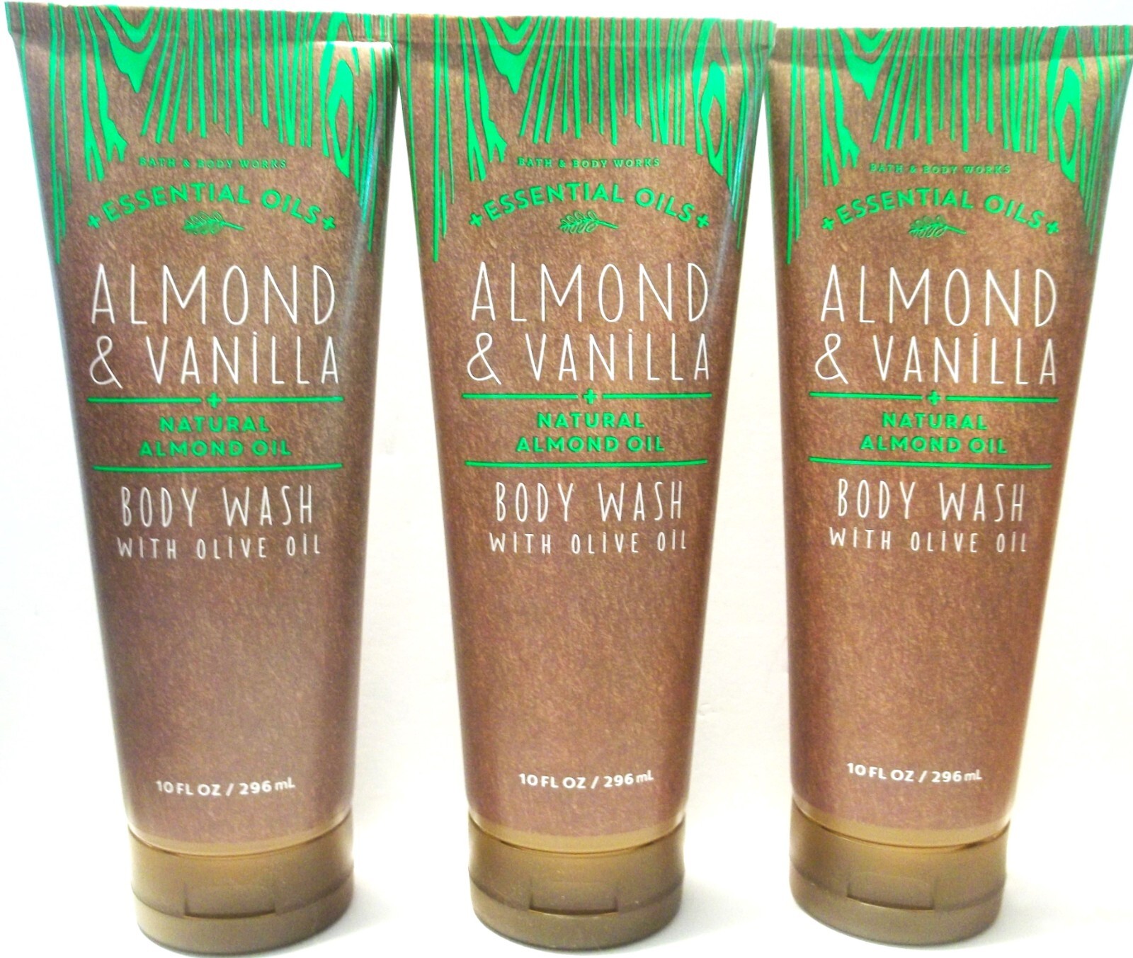 Bath Body Works ALMOND & VANILLA Olive Oil Body Wash 10 fl. oz/296 mL, NEW x 3