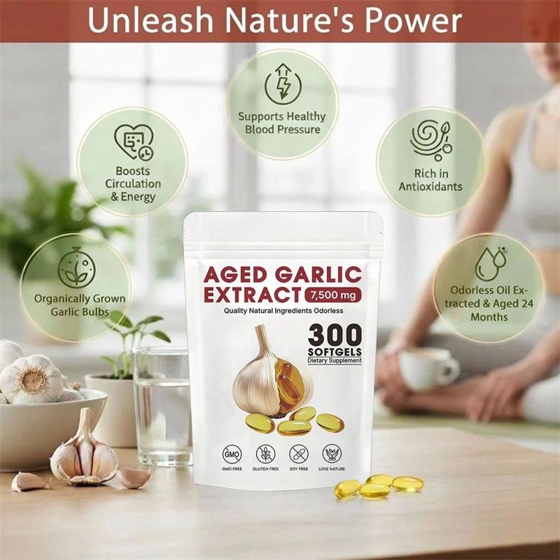 USA Odorless Garlic 7500mg Per Servings, 300 Softgels 2 Years Aged Garlic Extra