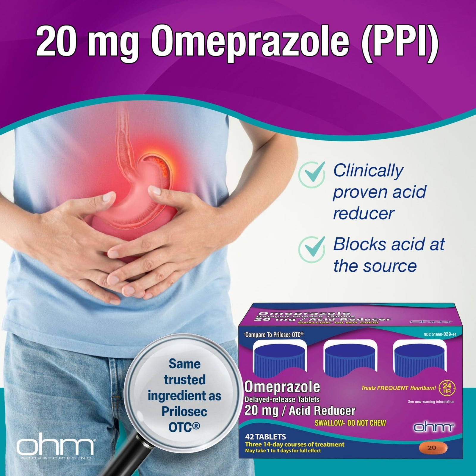 Ohm Omeprazole 20mg, 42 42 Count (Pack of 1), Brown (Brownish Pink)