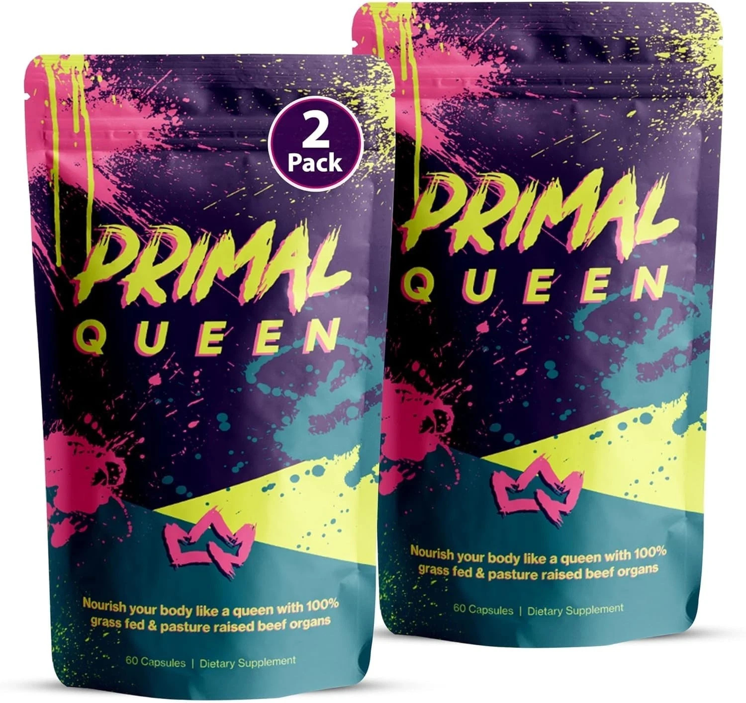 Primal Queen Female Organ Supplement – 2-Pack – Grass-Fed Beef Liver, Heart, Kid