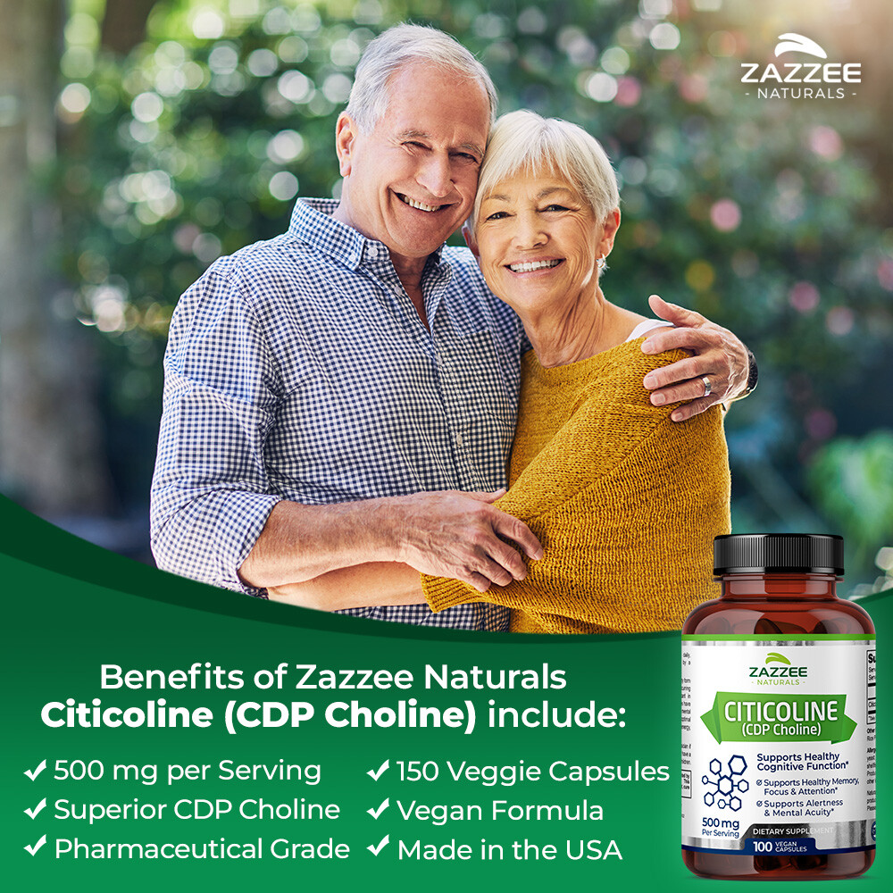 Extra Strength Citicoline CDP Choline 500 mg per Serving, 100 Vegan Capsules