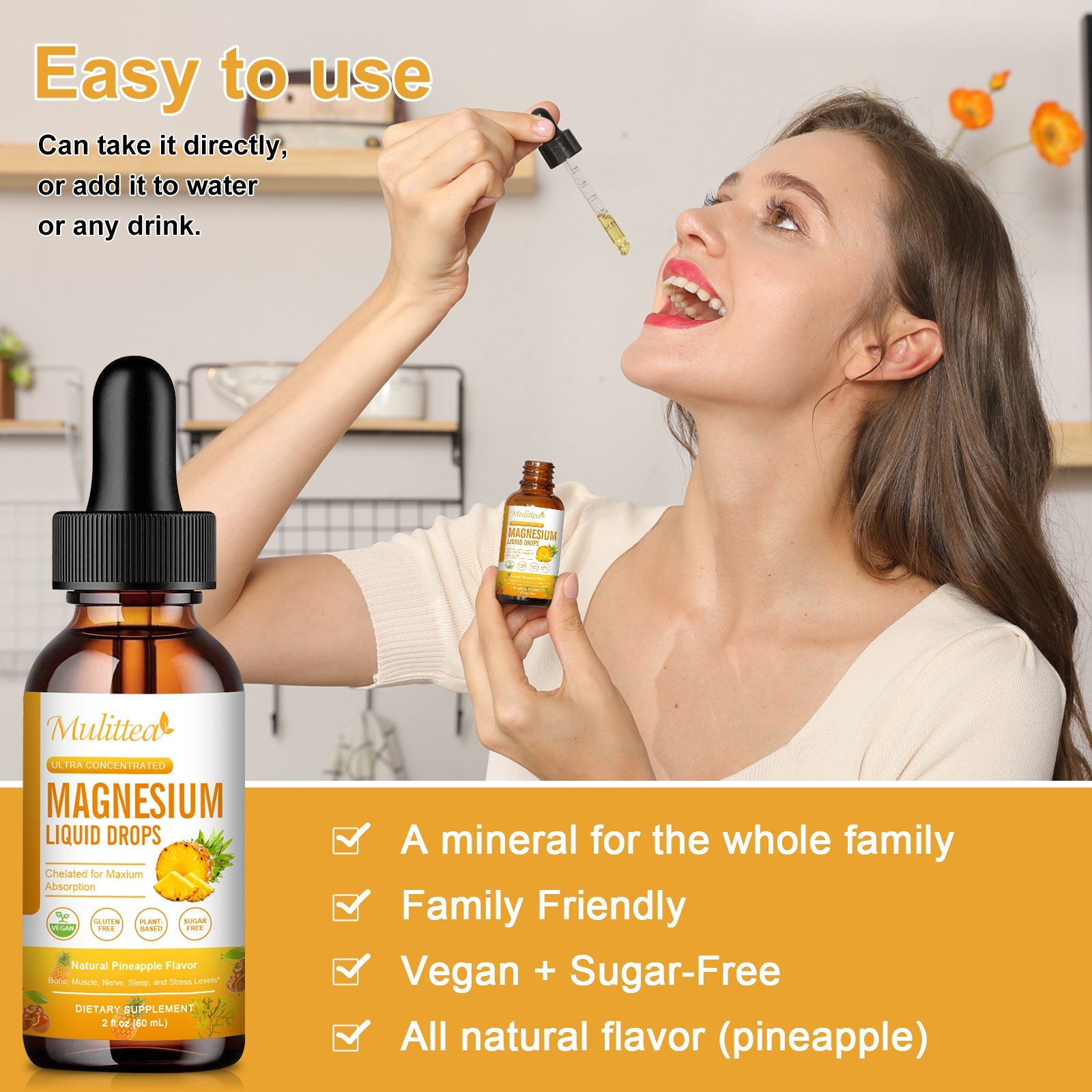 2 Packs Magnesium Glycinate Liquid Drops 2000mg Improve Sleep,Anxiety Relief