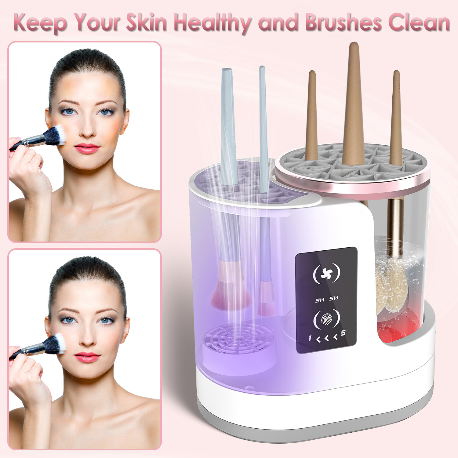 Electric Makeup Brush Cleaner Machine with Timer Digital Display Cleaning Drying