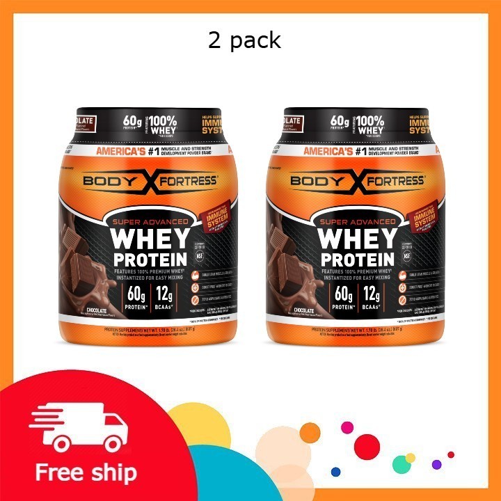 Body Fortress Super Advanced 100% Premium Whey Protein Powder, Chocolate, 2 pack