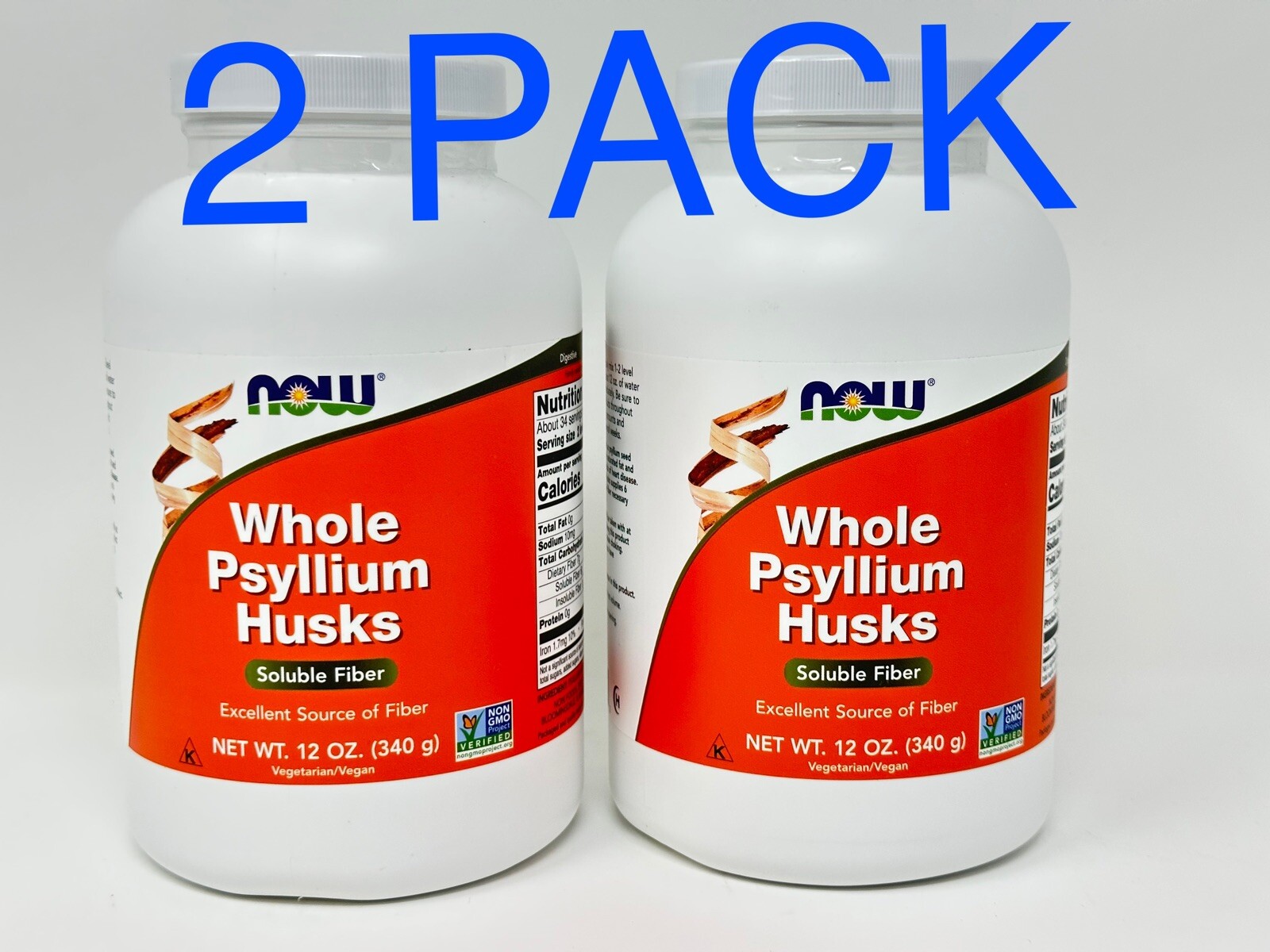 (2 PACK) Now Foods Whole Psyllium Husk Husks Soluble Fiber, 12 oz,EXP 11/2026.
