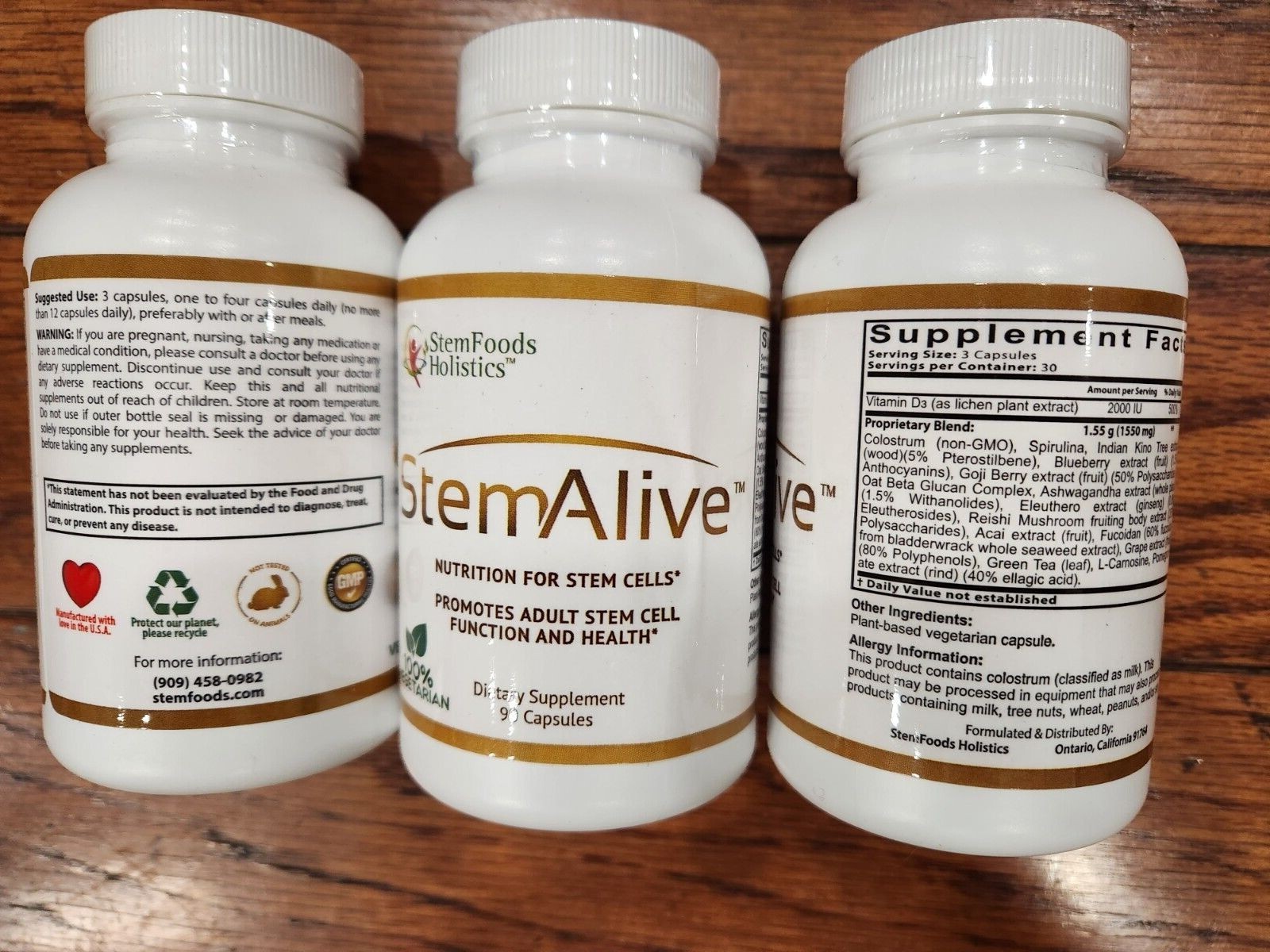 3 STEMALIVE STEM FOOD HOLISTICS NUTRITION FOR STEM CELLS 90 CAPSULES EA 06/2025