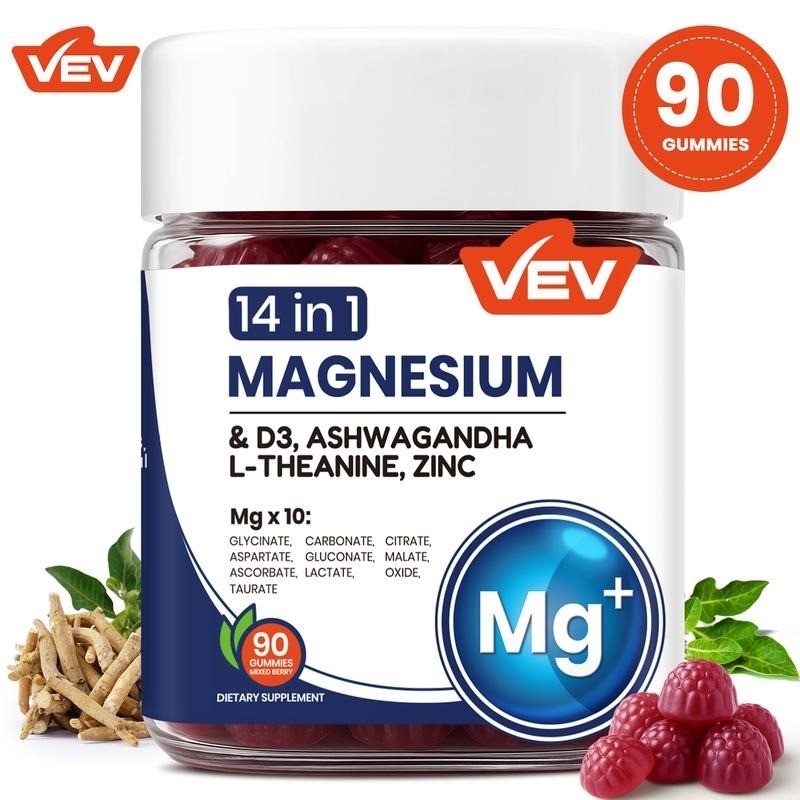 Magnesium Wellness Gummies L-Theanine Ashwagandha Vitamin D3 Zinc Vegan Formula