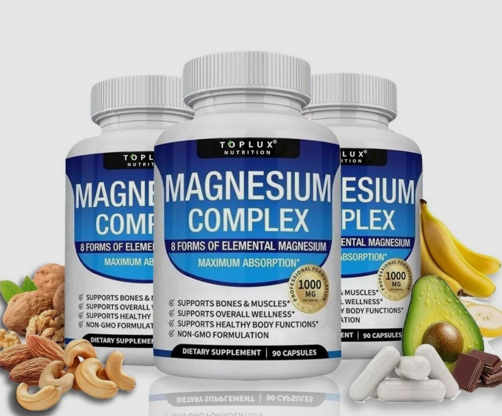 3PACKS Toplux Nutrition Magnesium Complex 1000mg Supports 8 Elemental Magnesium