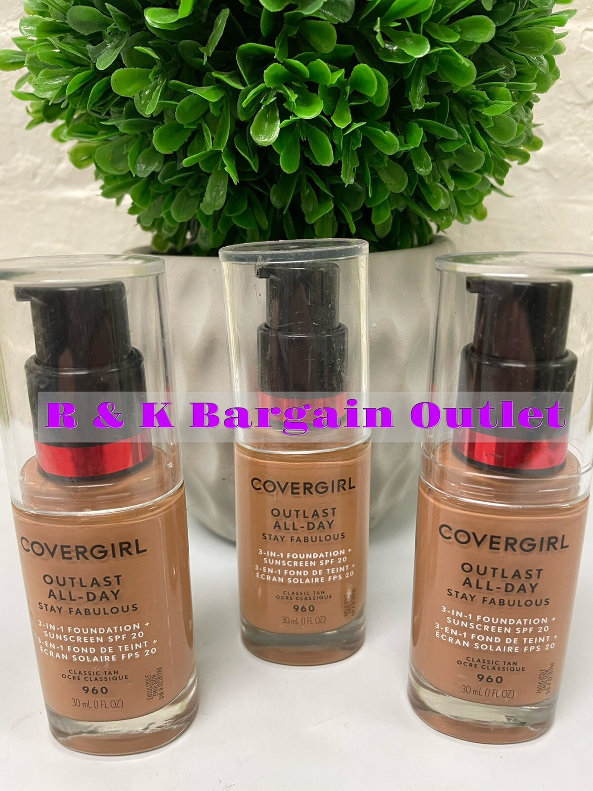 COVERGIRL OUTLAST Stay Fabulous 3-IN-1 Foundation 960 Classic Tan 1oz Ea 3pcs