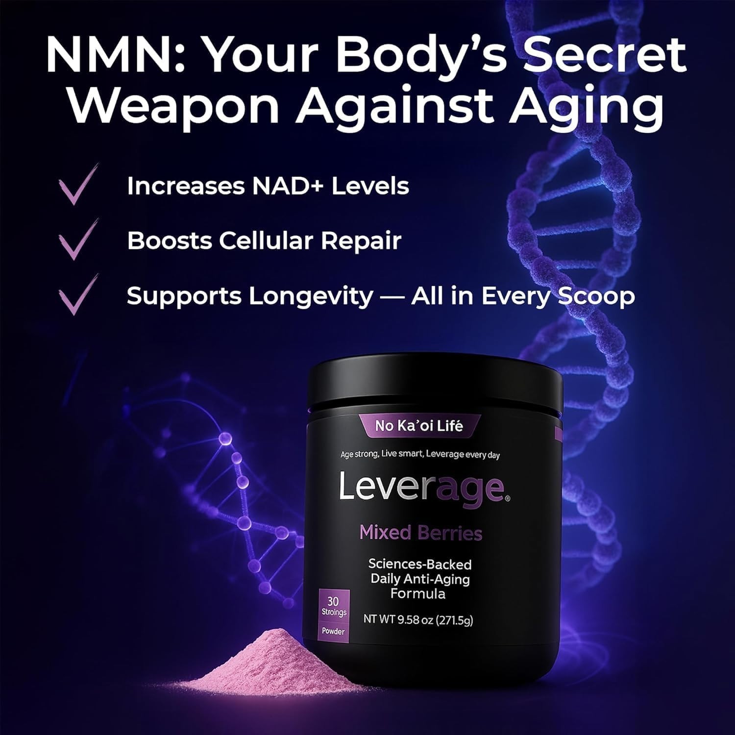 Leverage Anti-Aging Supplement with NMN for NAD+, Biotin & Hyaluronic Acid