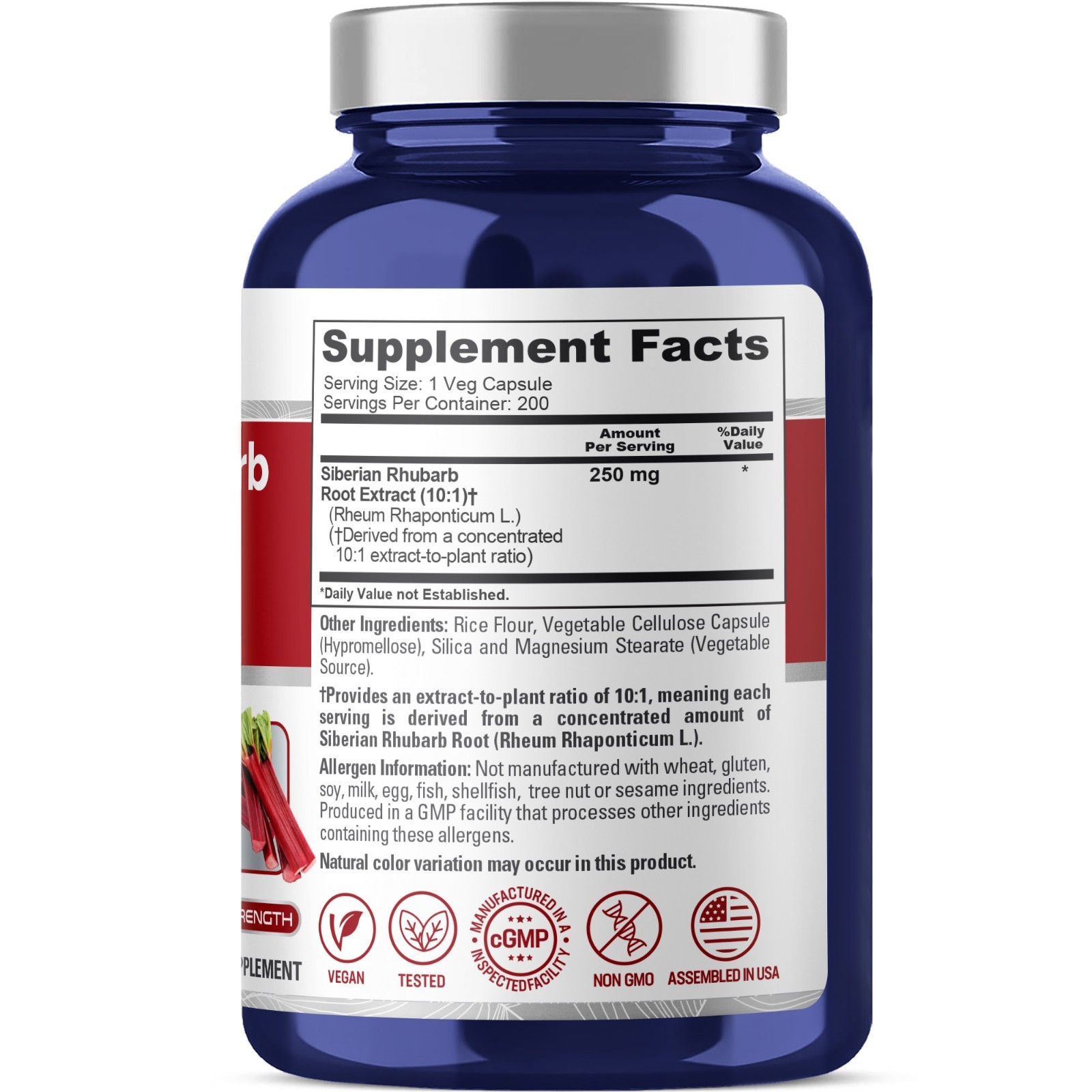 NusaPure Siberian Rhubarb 10:1 Extract 2500mg – 200 Veggie Capsules