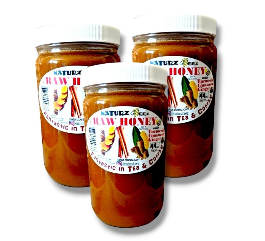 3 Jars RAW HONEY with GINGER, TURMERIC, & CINNAMON 44oz each Receive 3 Total