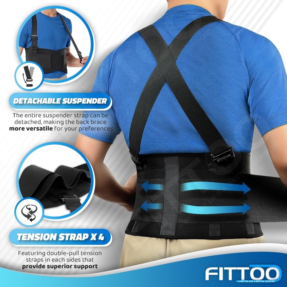 Back Brace with Removable Suspenders & Lumbar Pad for Pain Relief, Heavy Lifting