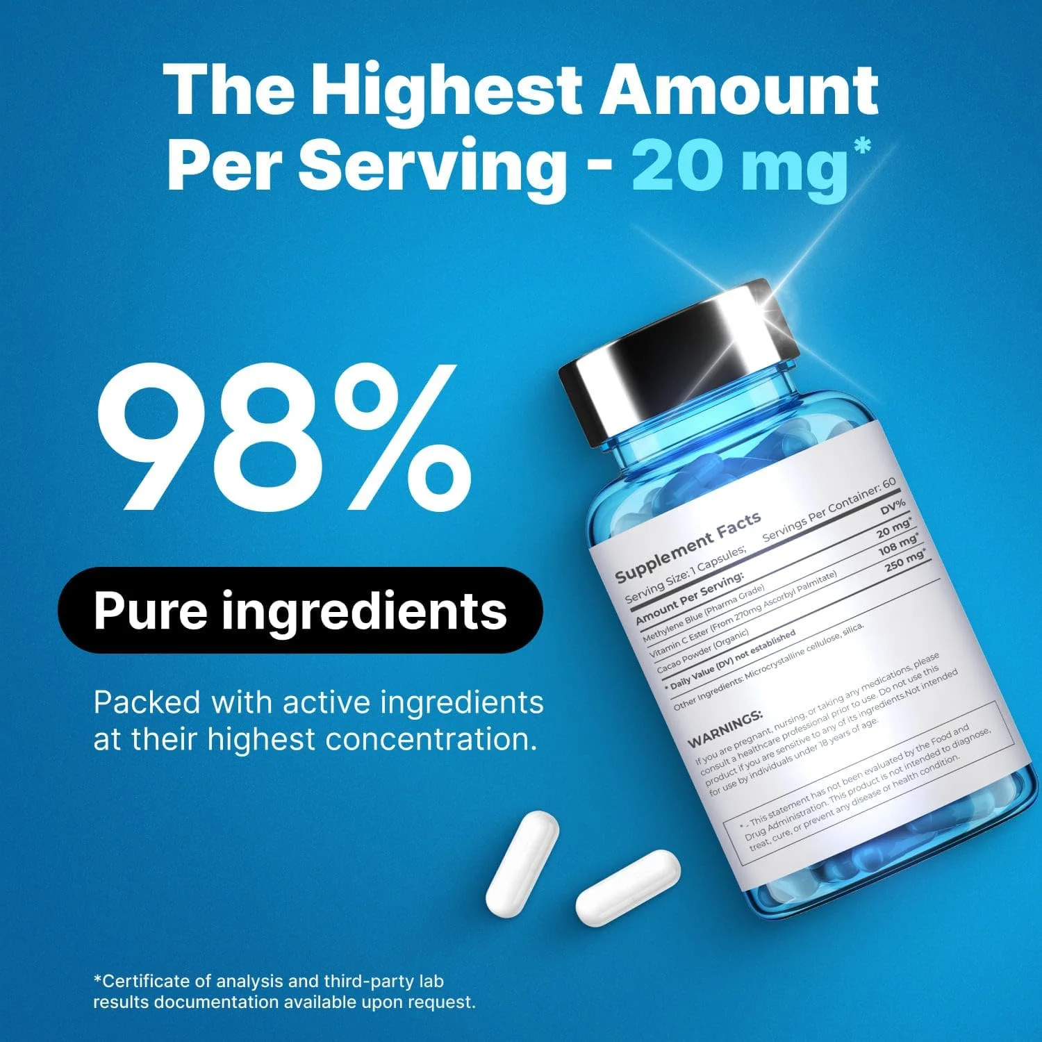 Blue Supplement – Pharmaceutical Grade, 2 FL OZ, 1% USP Grade, 60 Capsule