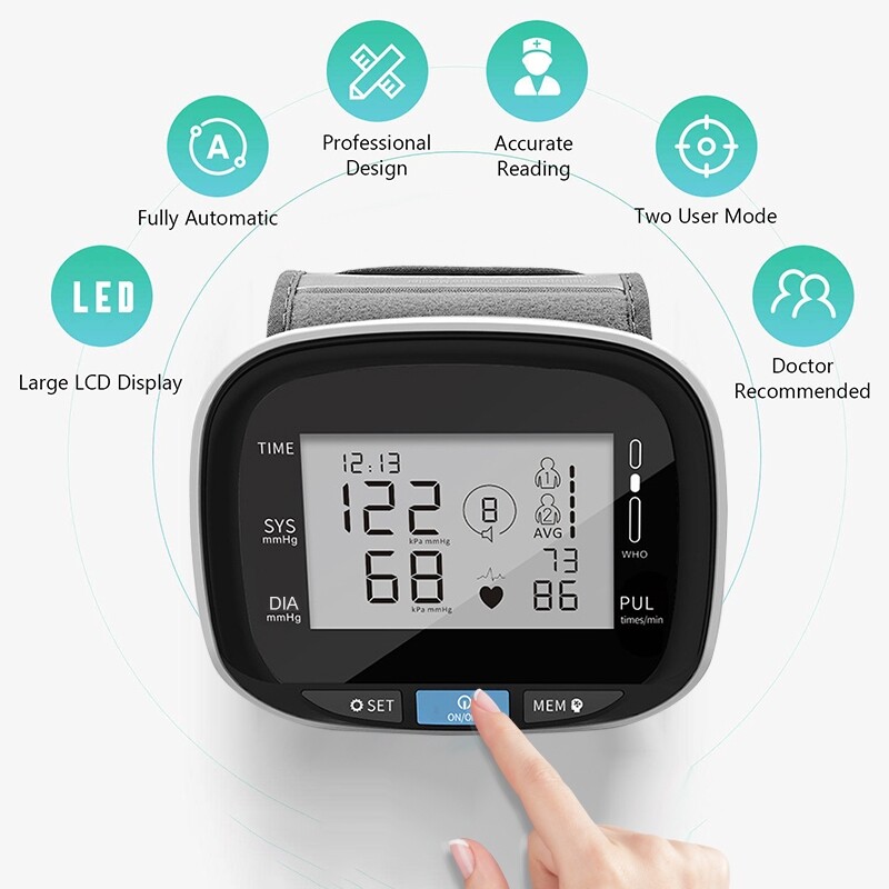 Automatic Digital Wrist Blood Pressure Monitor Heart With LCD Screen Rate Voice
