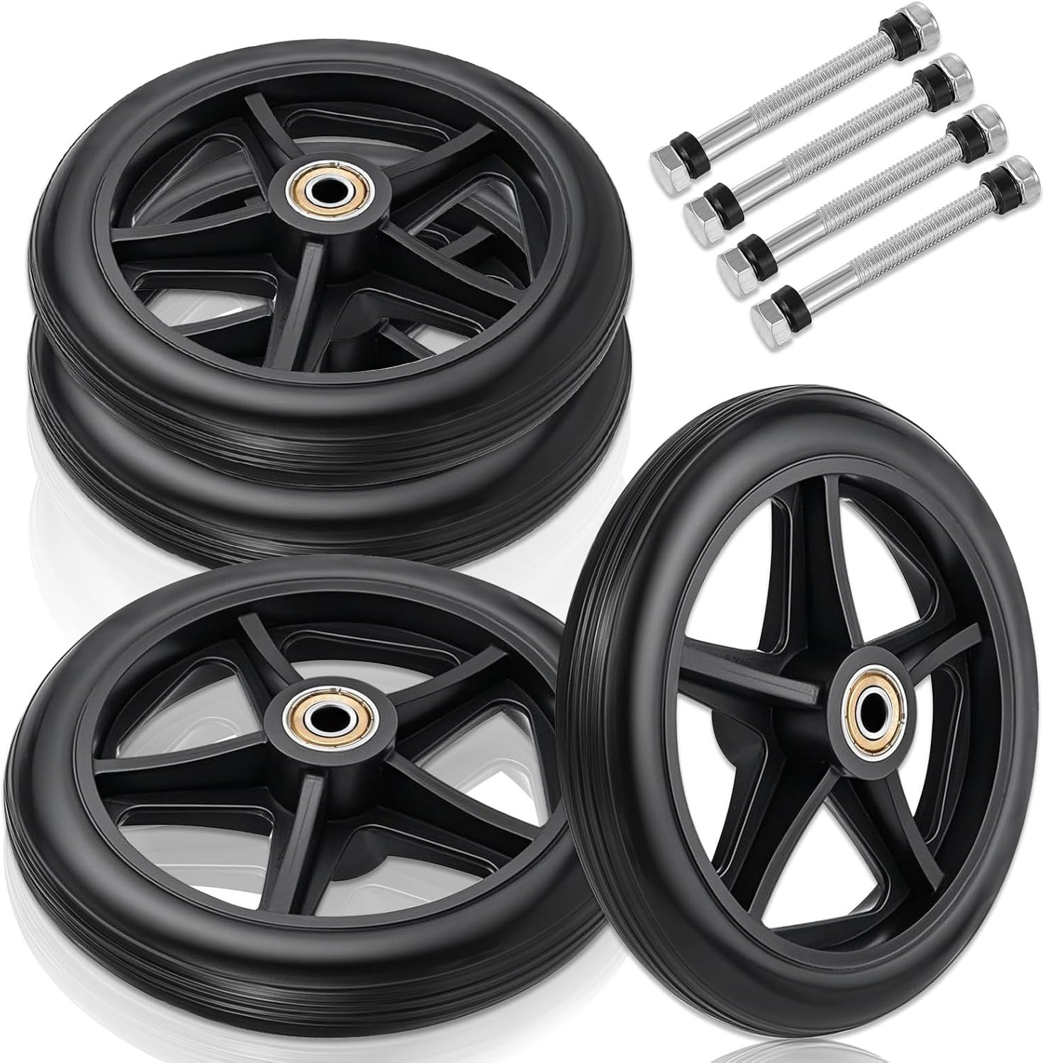 SHENLIU 4 Pack Wheel Replacement with 4 Axles, 6 Inch Heavy-Duty Anti-Slip Solid
