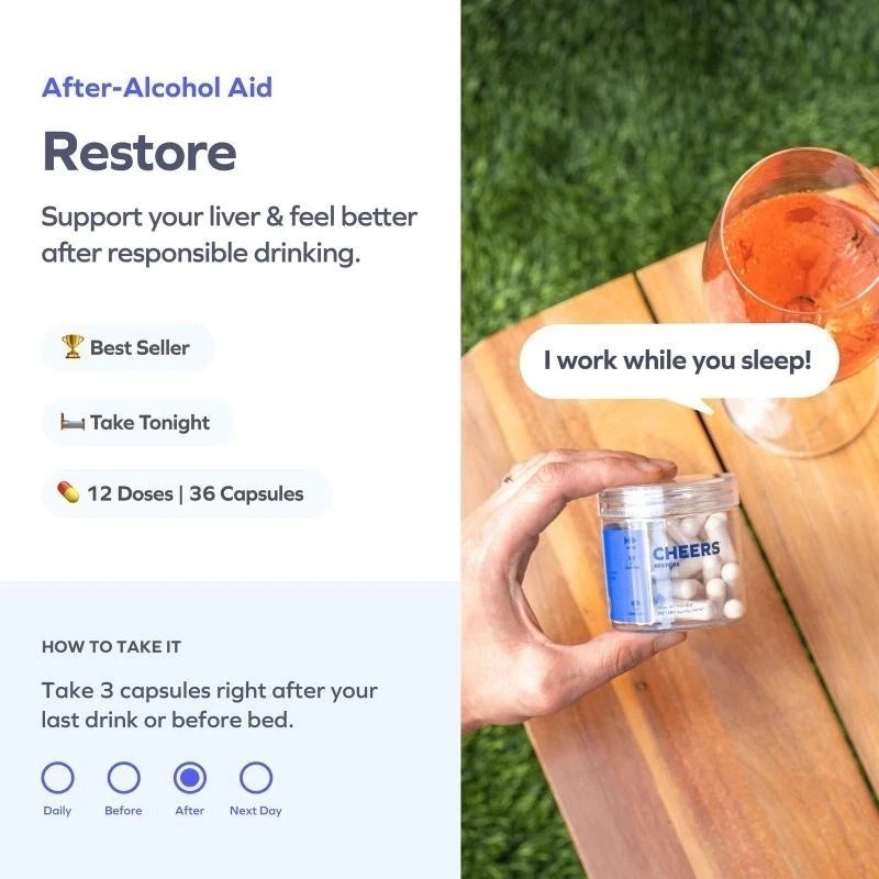 Cheers Restore | Supplement with DHM + L-Cysteine | Feel Better after Drinking