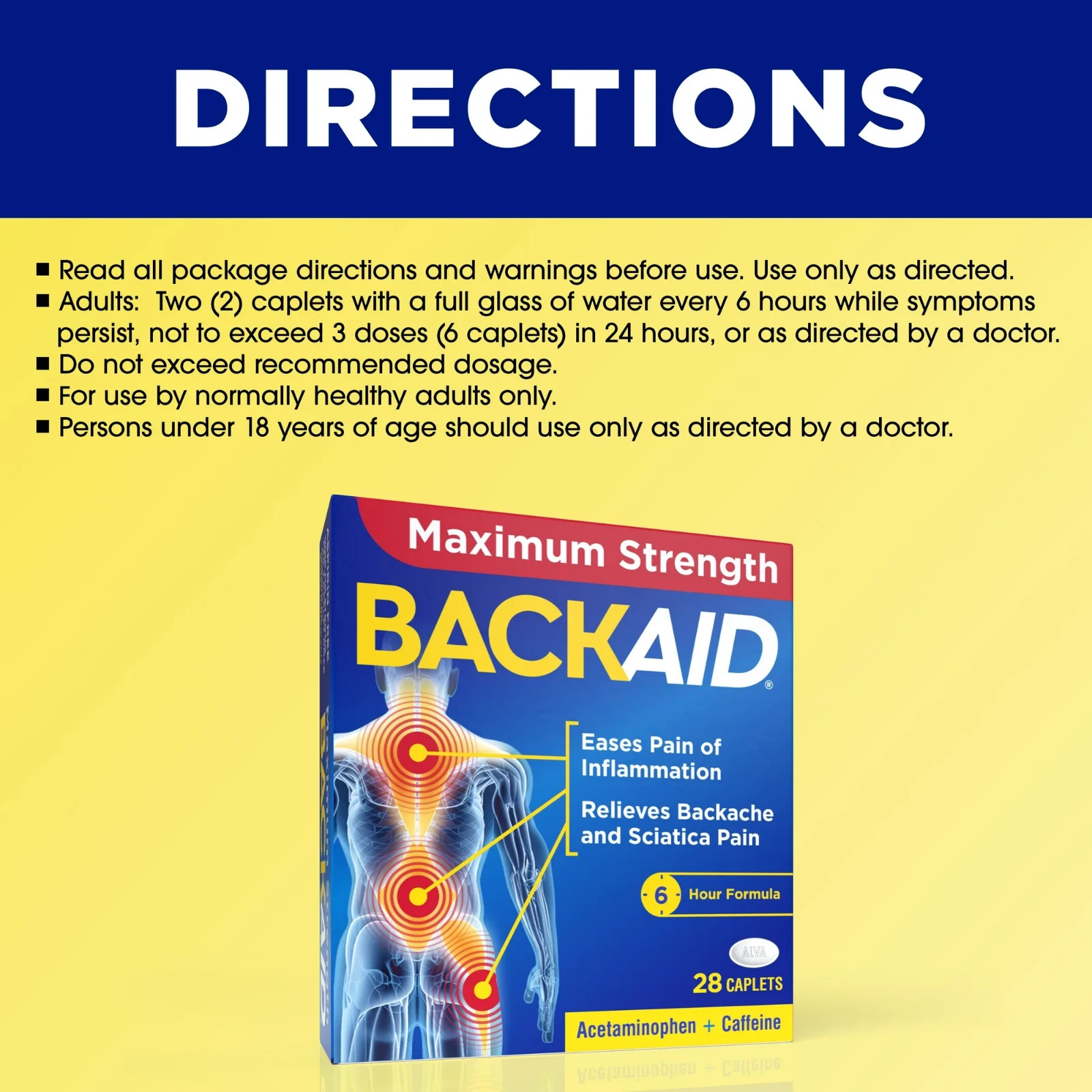 3 Pack BACKAID Max Maximum Strength Acetaminophen Caplets Aspirin Free 28 Ct Ea
