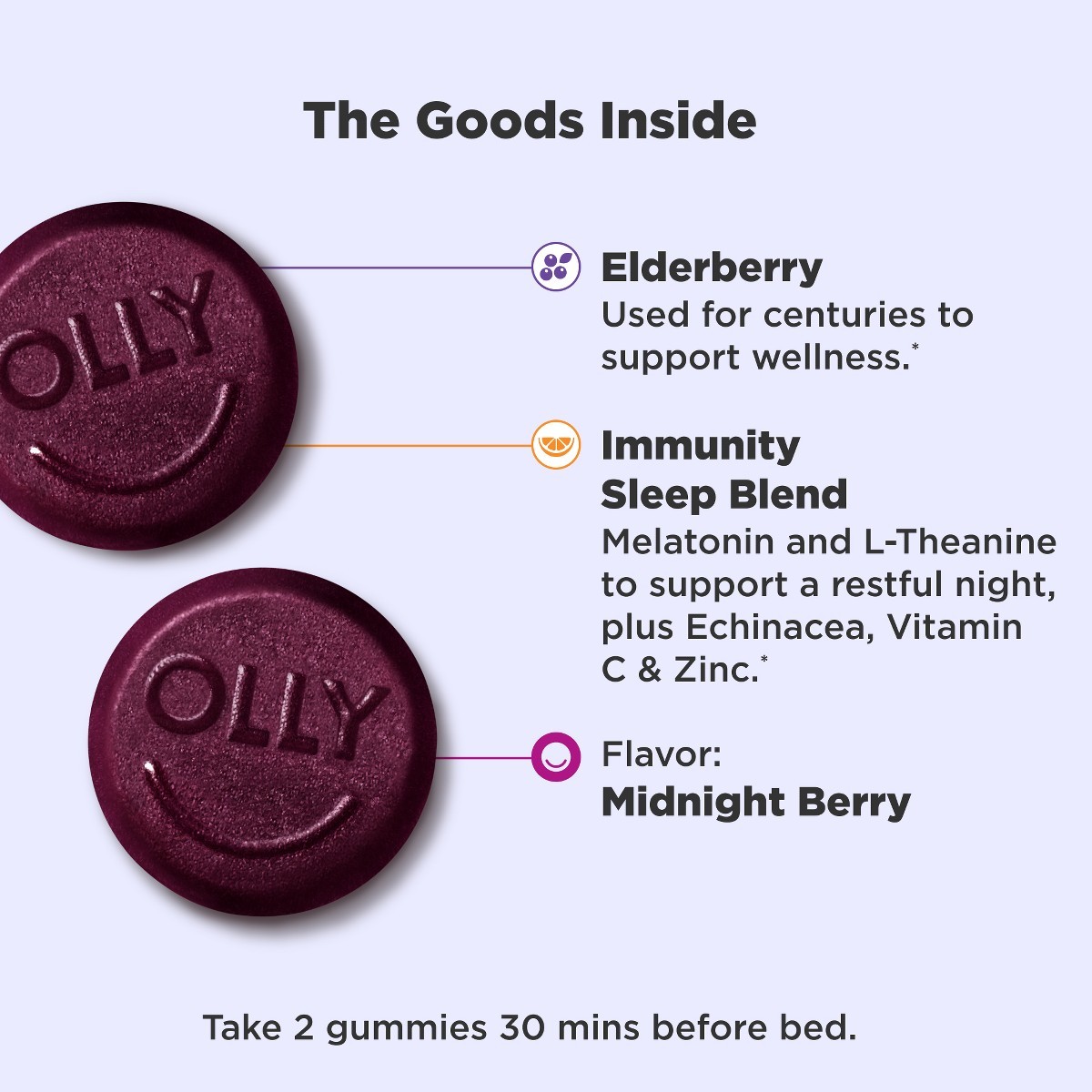 OLLY Immunity Sleep + Elderberry Multivitamins Gummies – Midnight Berry – 36ct