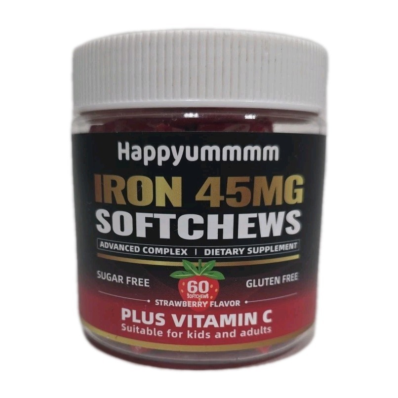 Happyummmm- Iron 45mg Softchews Plus Vitamin C 60 Ct – Strawberry- |Exp 3/27|