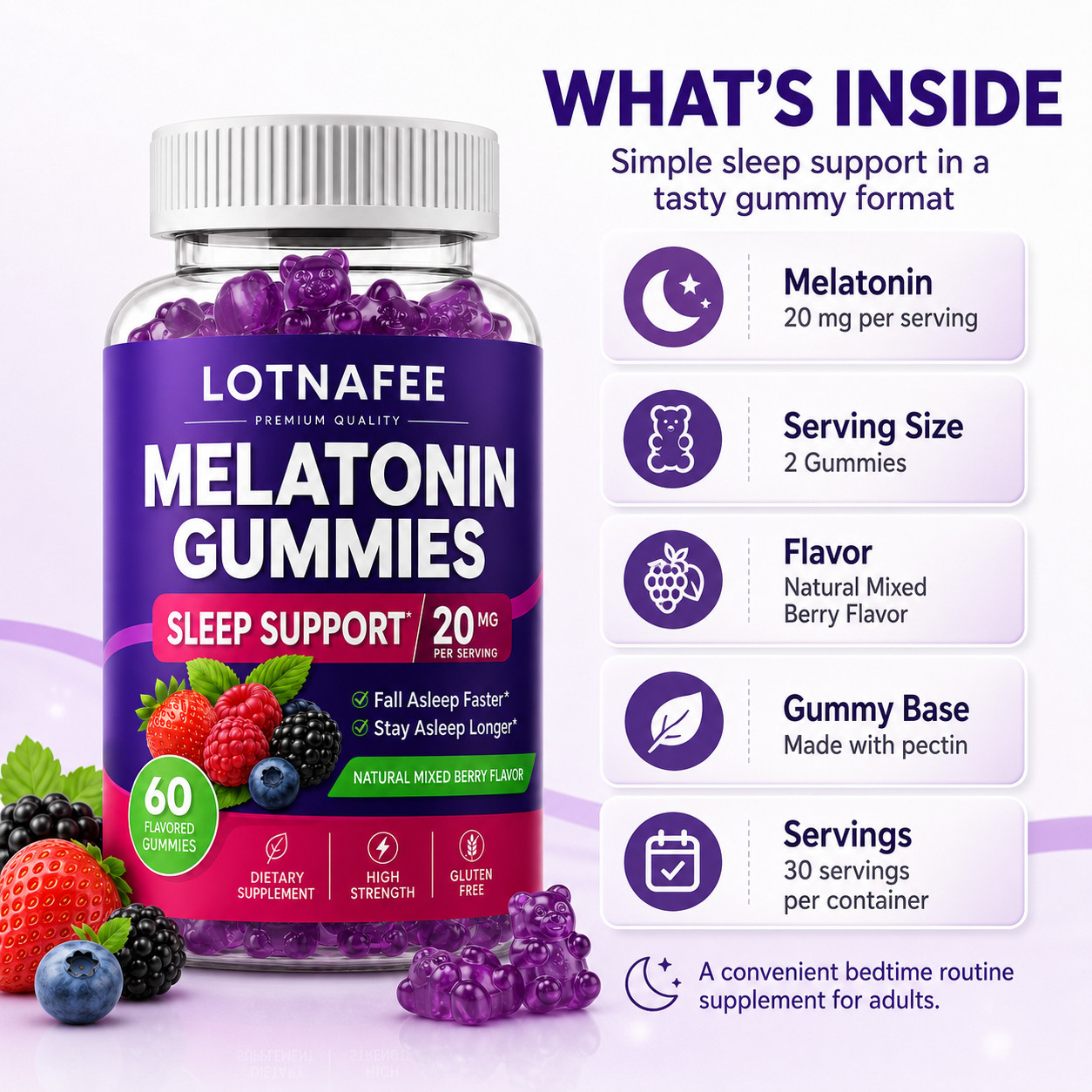 Melatonin Gummies 20mg – Sleep Aid , Fall Asleep Fast and Stay Asleep Quality