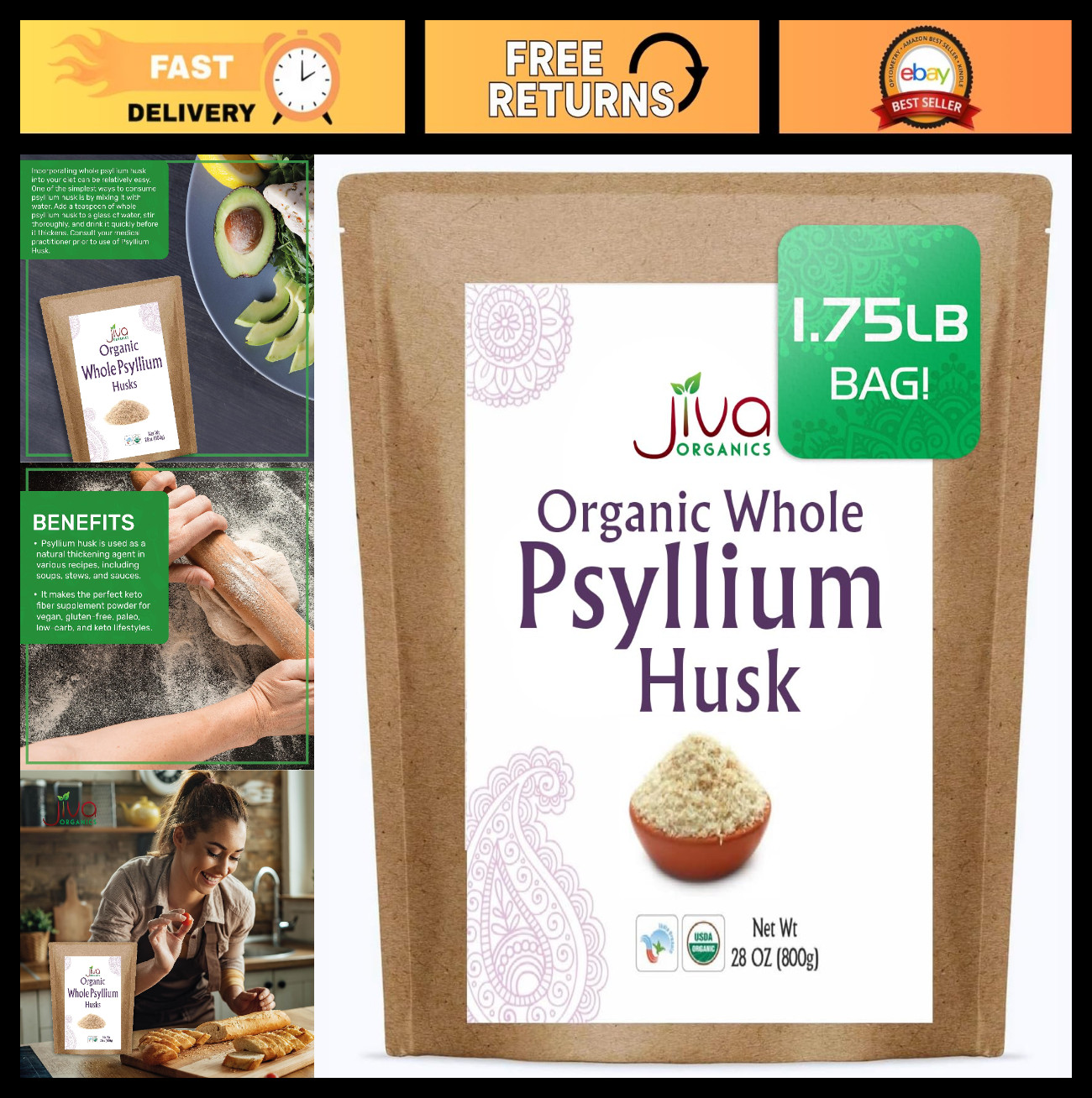Whole Psyllium Husk 1.75 LB – Non-GMO, Unflavored, Keto Friendly, Soluble Fiber
