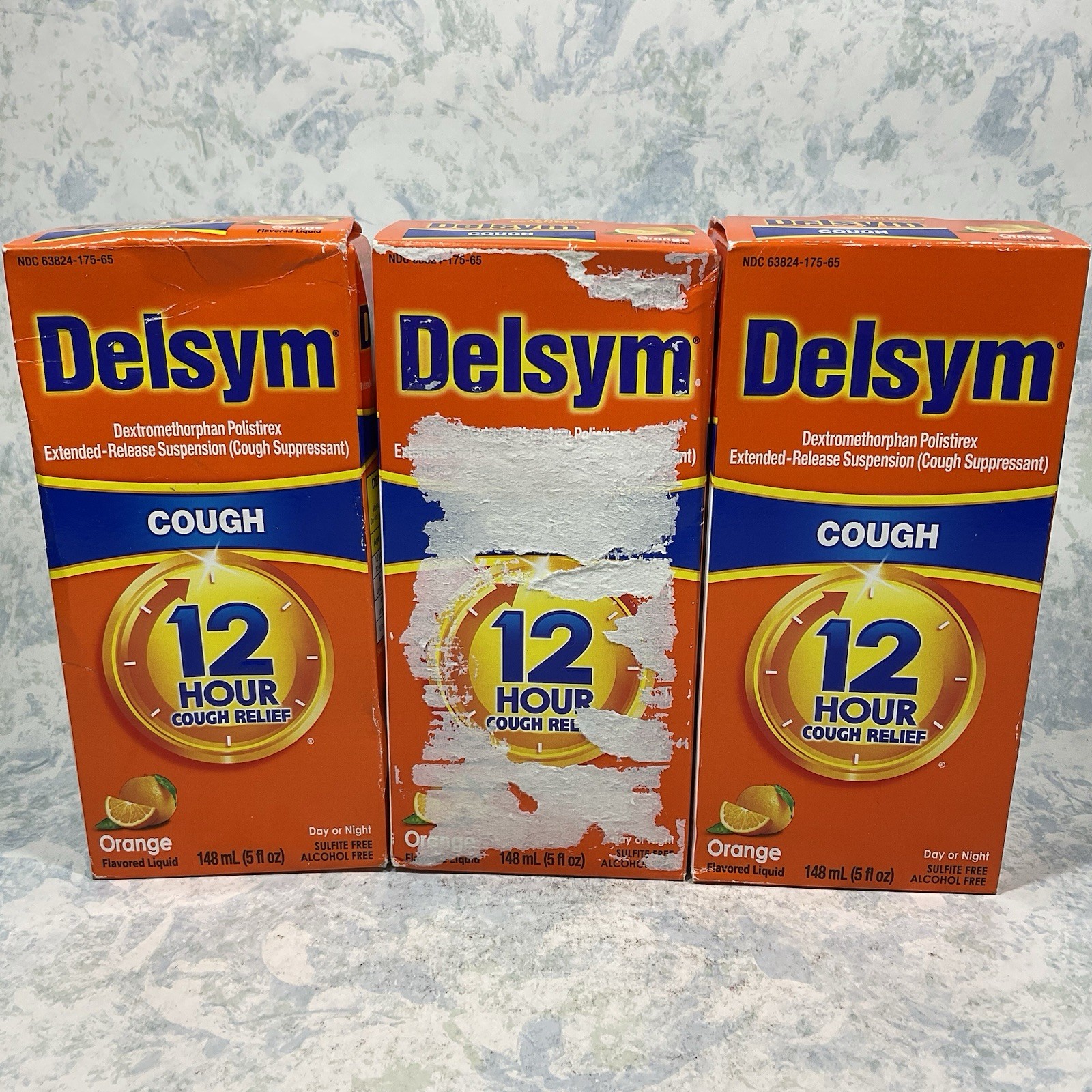 Delsym 12 Hour Cough Relief Liquid Orange Flavored 5oz ( Lot of 3 ) Exp 11/26+