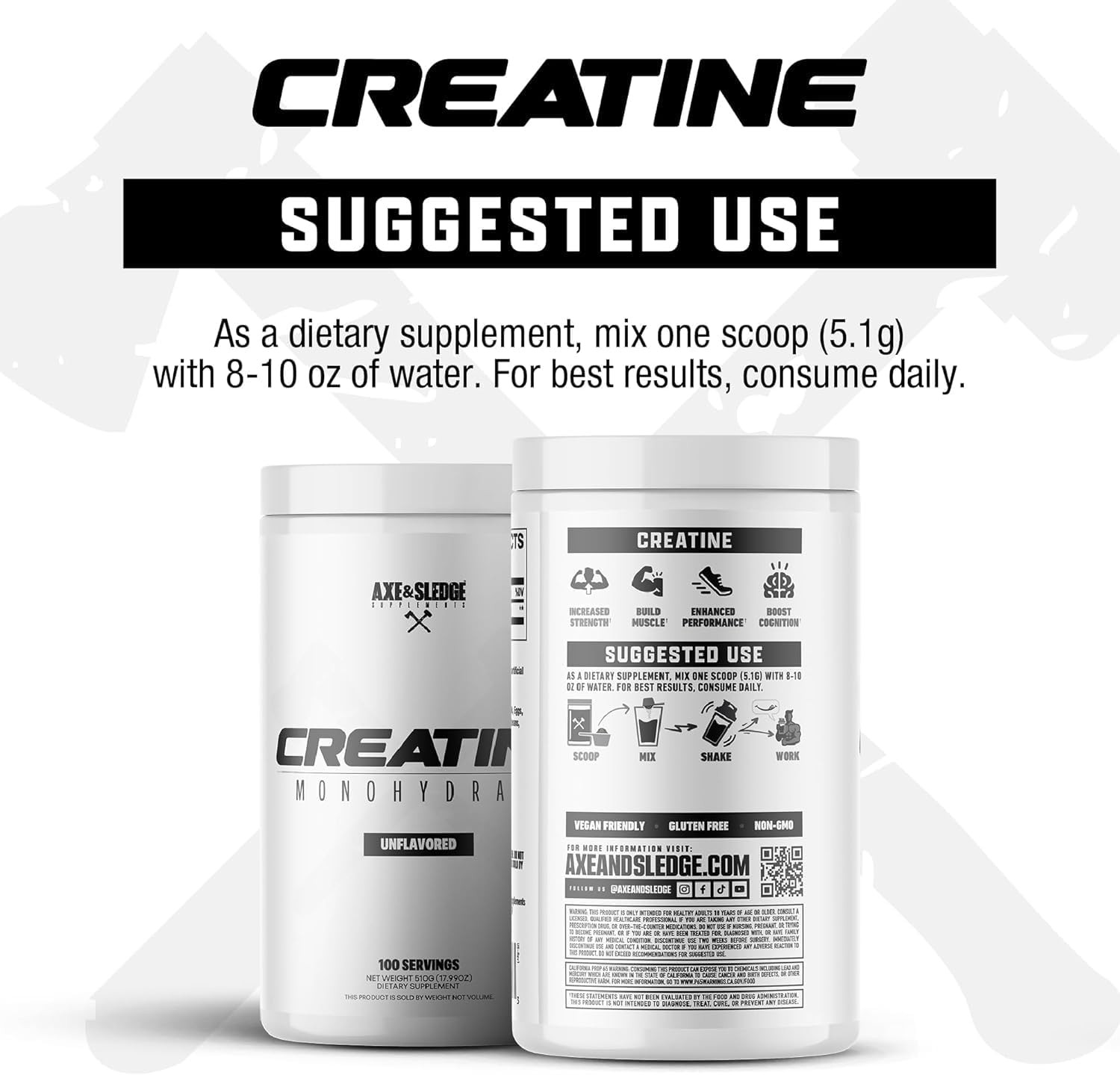 Axe&Sledge Basics Creatine | Unflavored,Enhances Strength&Performance,Increases