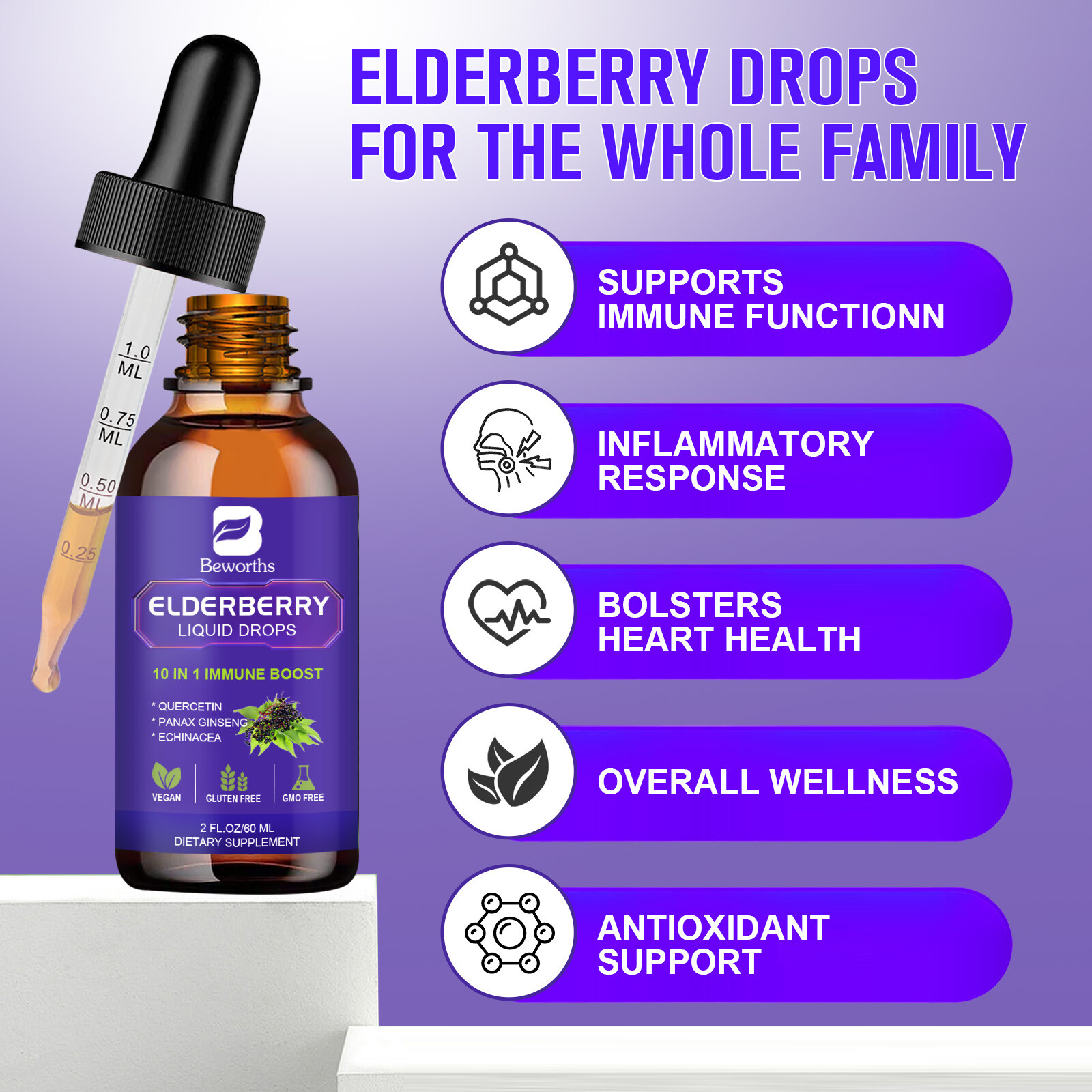 Elderberry Syrup Immune Support High Flavonoid Non-GMO Vegan 3000mg 4oz