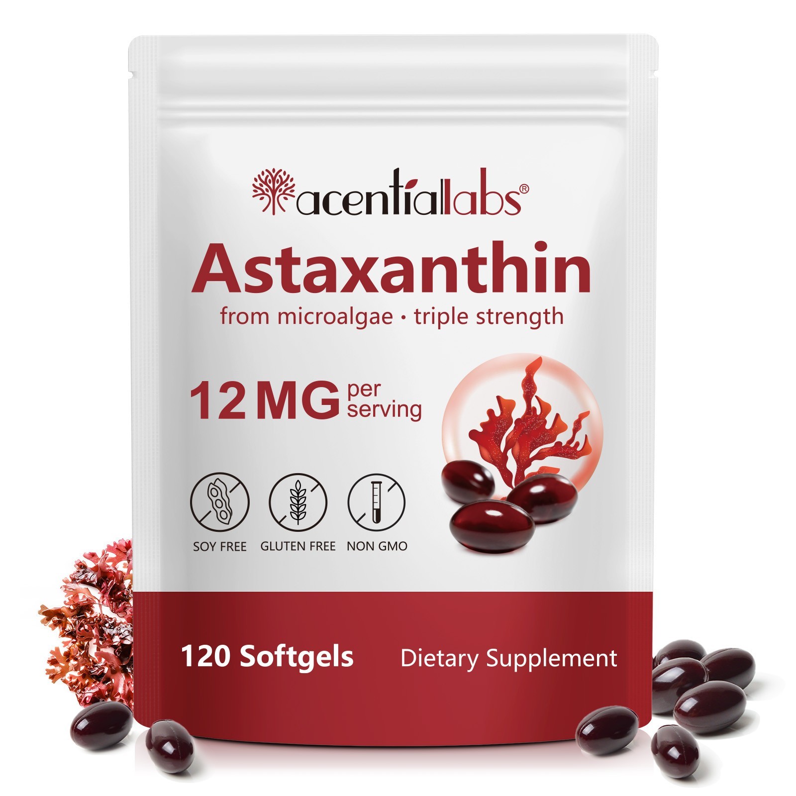Natural Astaxanthin 12mg Vegan 120 Capsules Antioxidant Highest Strength US