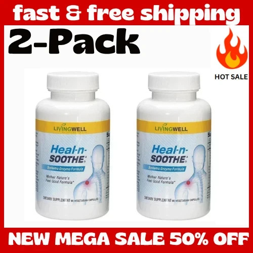 2 Pack LivingWell Nutraceuticals Heal-n-Soothe Systemic Enzyme Formula 180ct