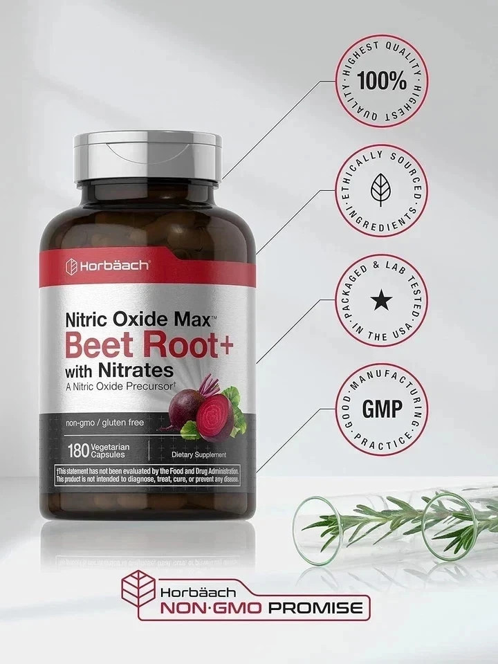 2 BOTTLES-Nitric Oxide Beet Root Capsules /With Nitrates |180 Count| by Horbaach