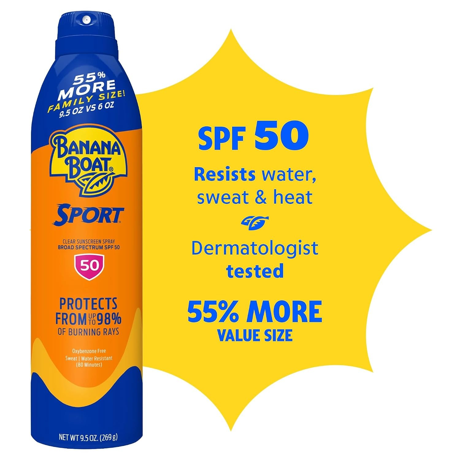 Banana Boat Sport SPF 50 Sunscreen Spray, Family Size, 9.5 oz