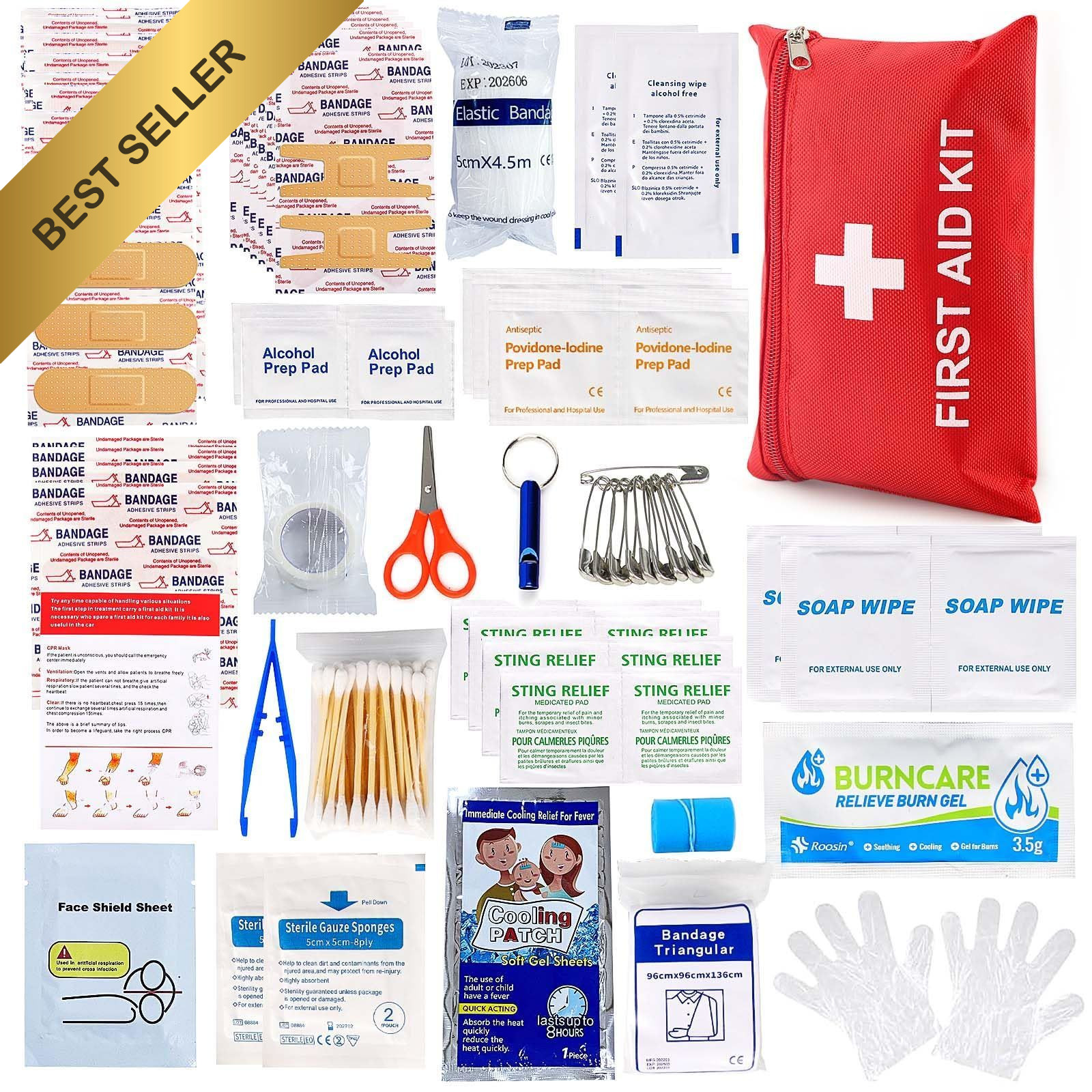 107 Piece First Aid Kit Emergency Trauma Kit for Home Car Travel Hiking Camping