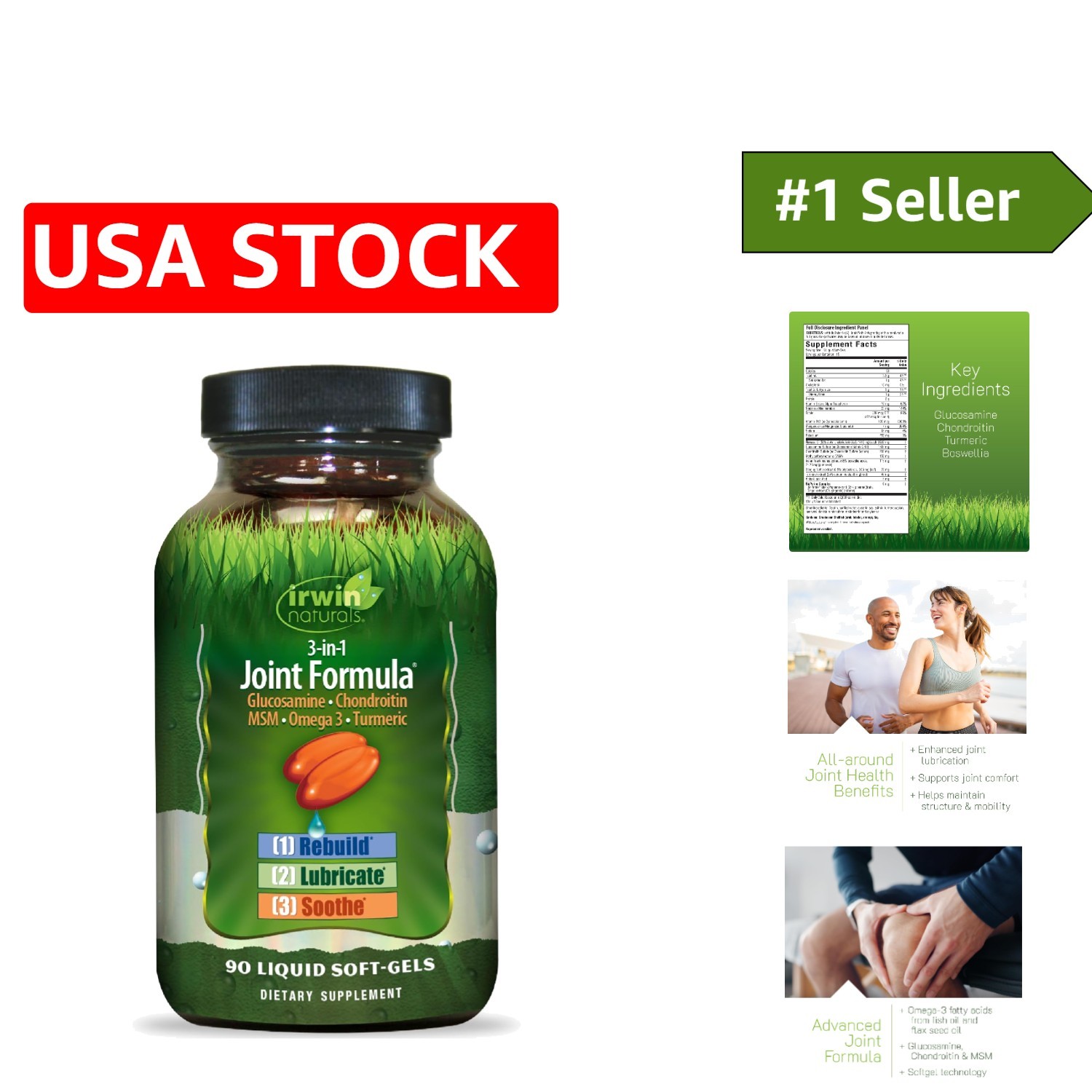 Natural Joint Formula with Glucosamine & Omega-3 – 90 Fast-Acting Soft-Gels