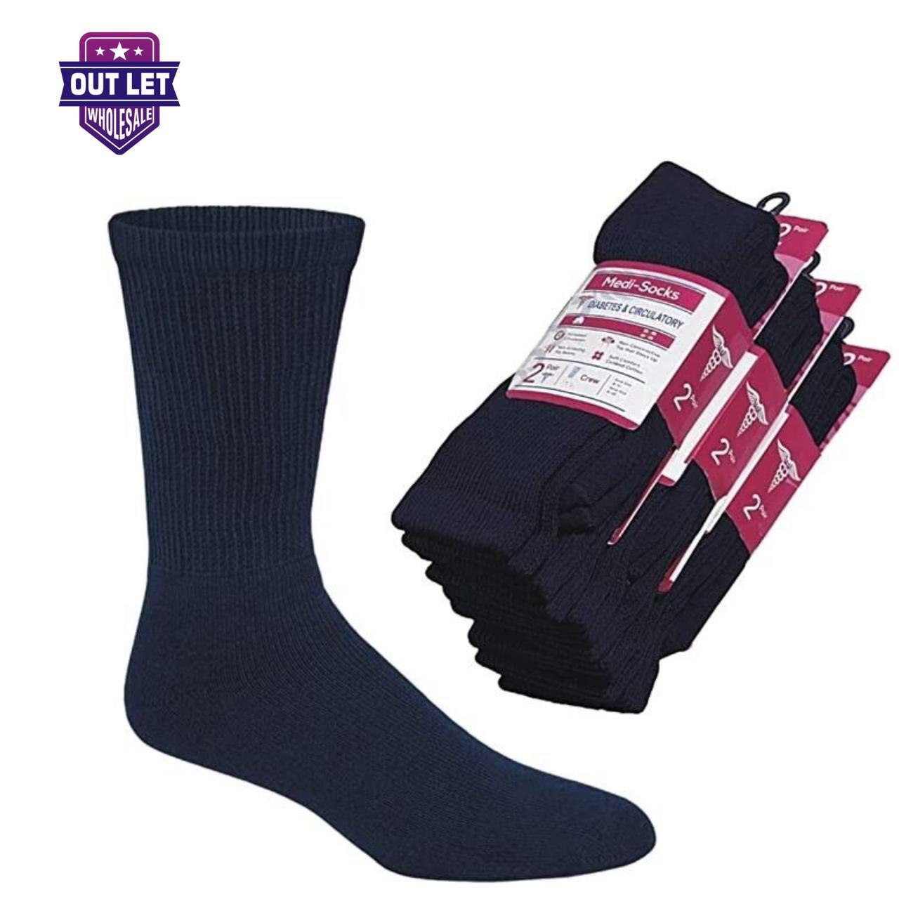 6 Pairs Women’s Circulatory Cushion Cotton Diabetic Crew Socks Navy size 9-11