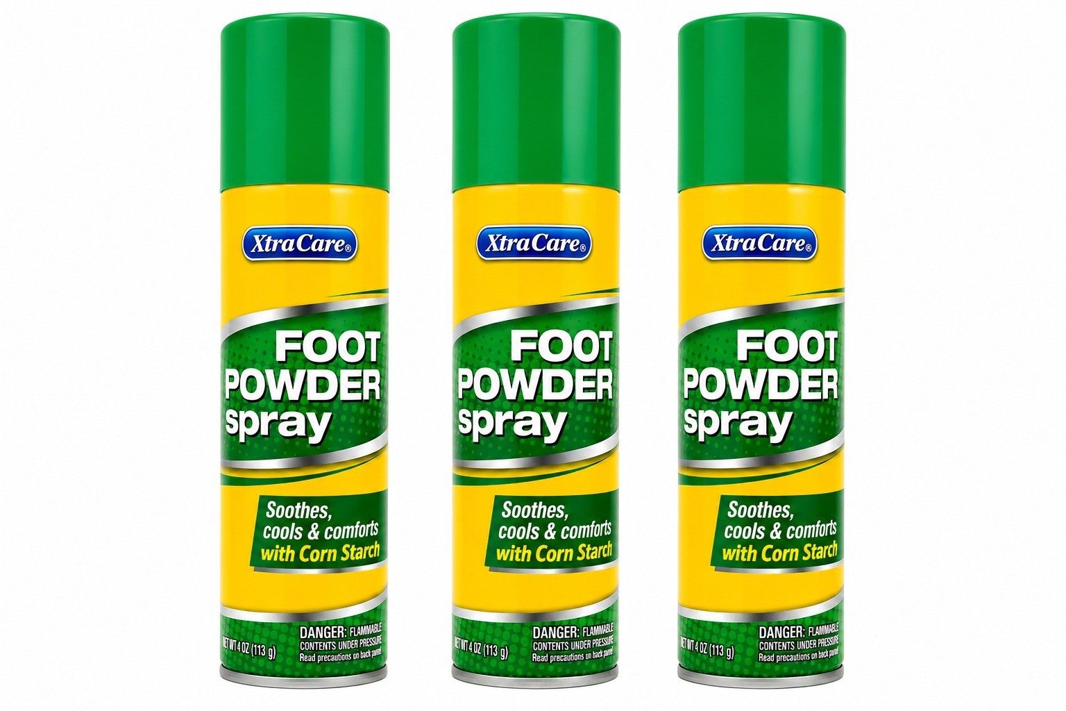XtraCare Foot Powder Spray 4oz – Soothes & Cools Feet with Corn Starch – 3 Pack