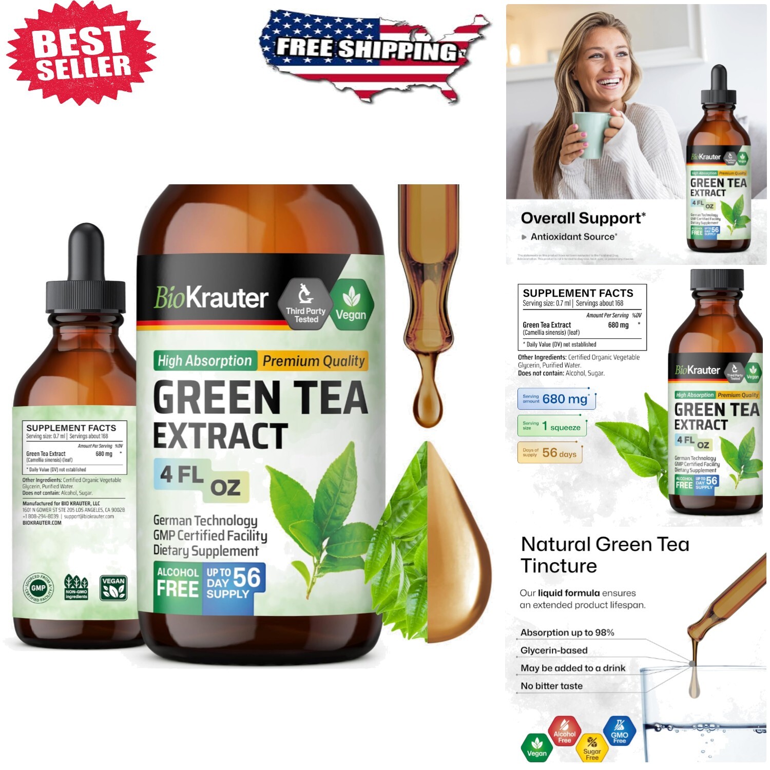 Decaffeinated Green Tea Extract Drops – Antioxidant Boost, Alcohol-Free &