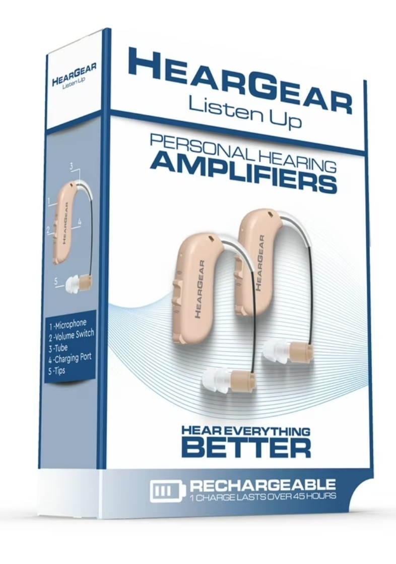 HearGear Listen Up Digital Rechargeable BTE Hearing Amplifier Beige Both Ears