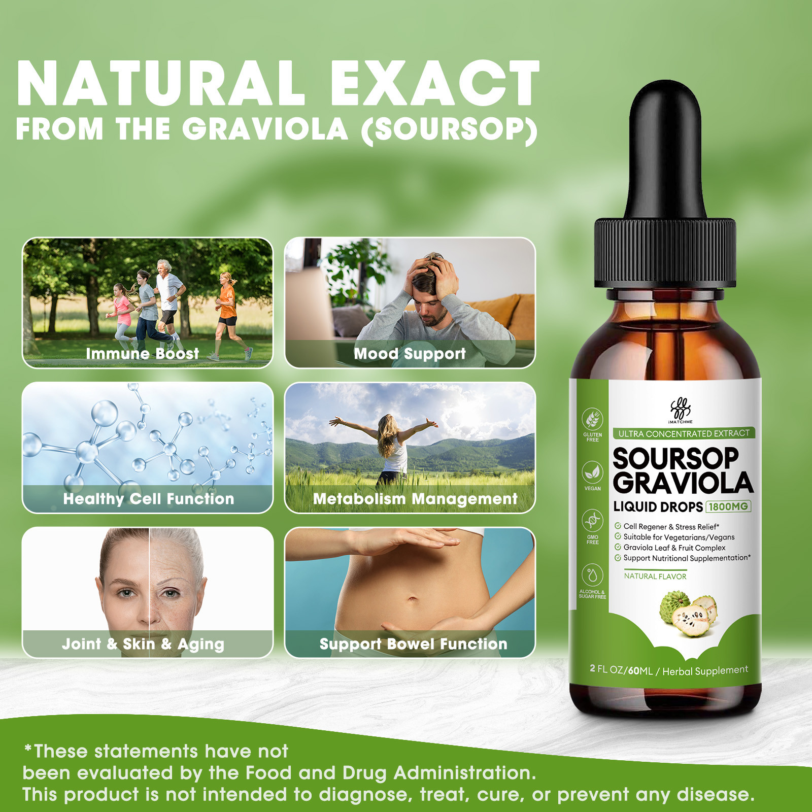 60ML Graviola Soursop Fruit & Leaf Extract Support Regeneration Immune Boost