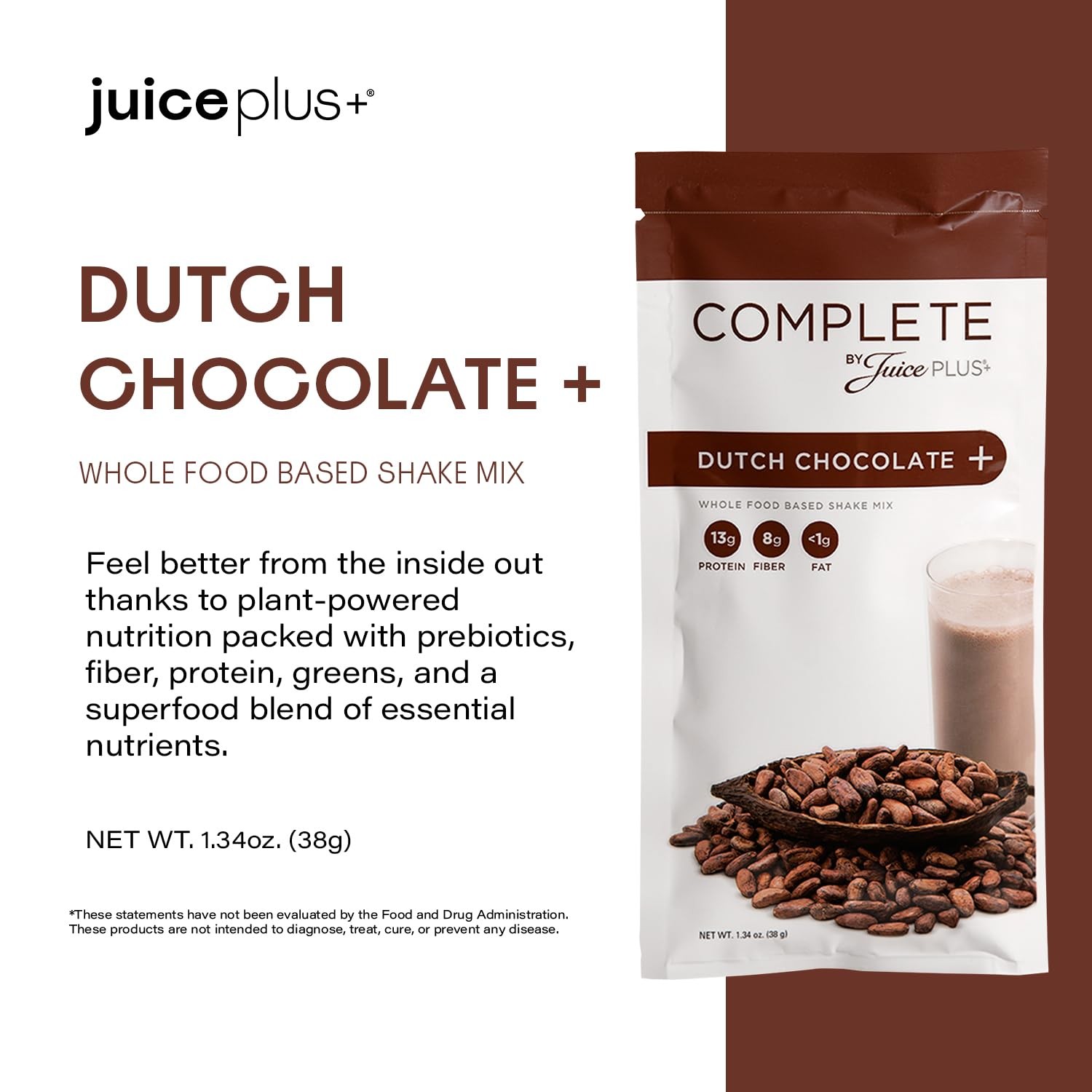 Complete by JuicePlus+ Dutch Chocolate Plant-Based Shake Powder, 15 Servings