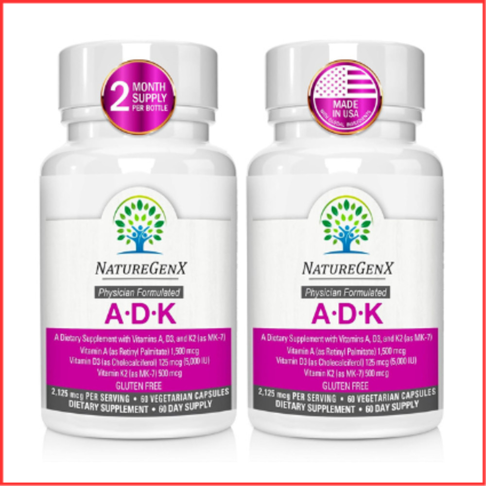 ADK Vitamin Supplement Vitamins A D3 K2 Gluten-Free 60 Caps 2 Pack NATUREGENX