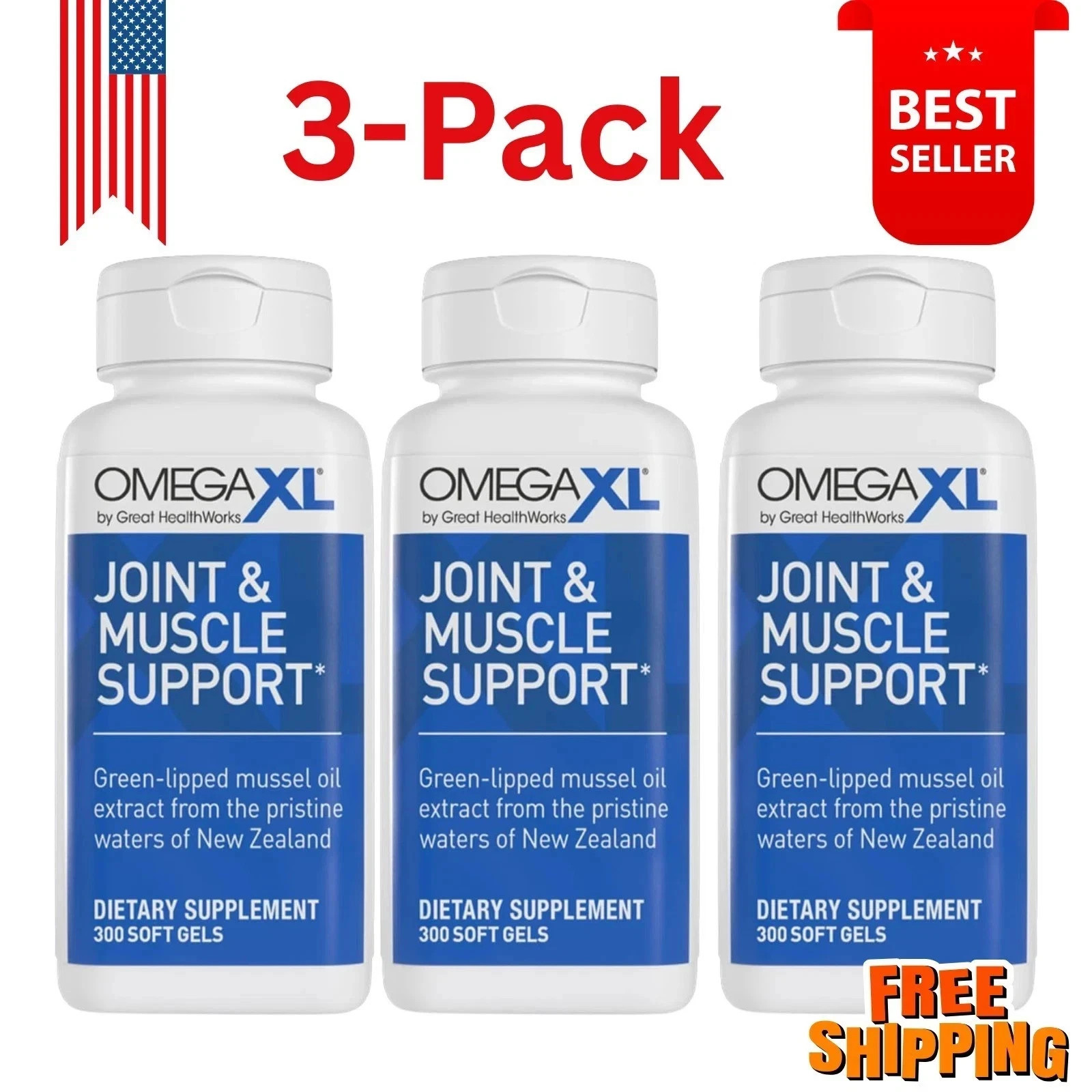 3Pack Omega XL 300 Capsules-Green Lipped Mussel Joint & Muscle Relief Supplement
